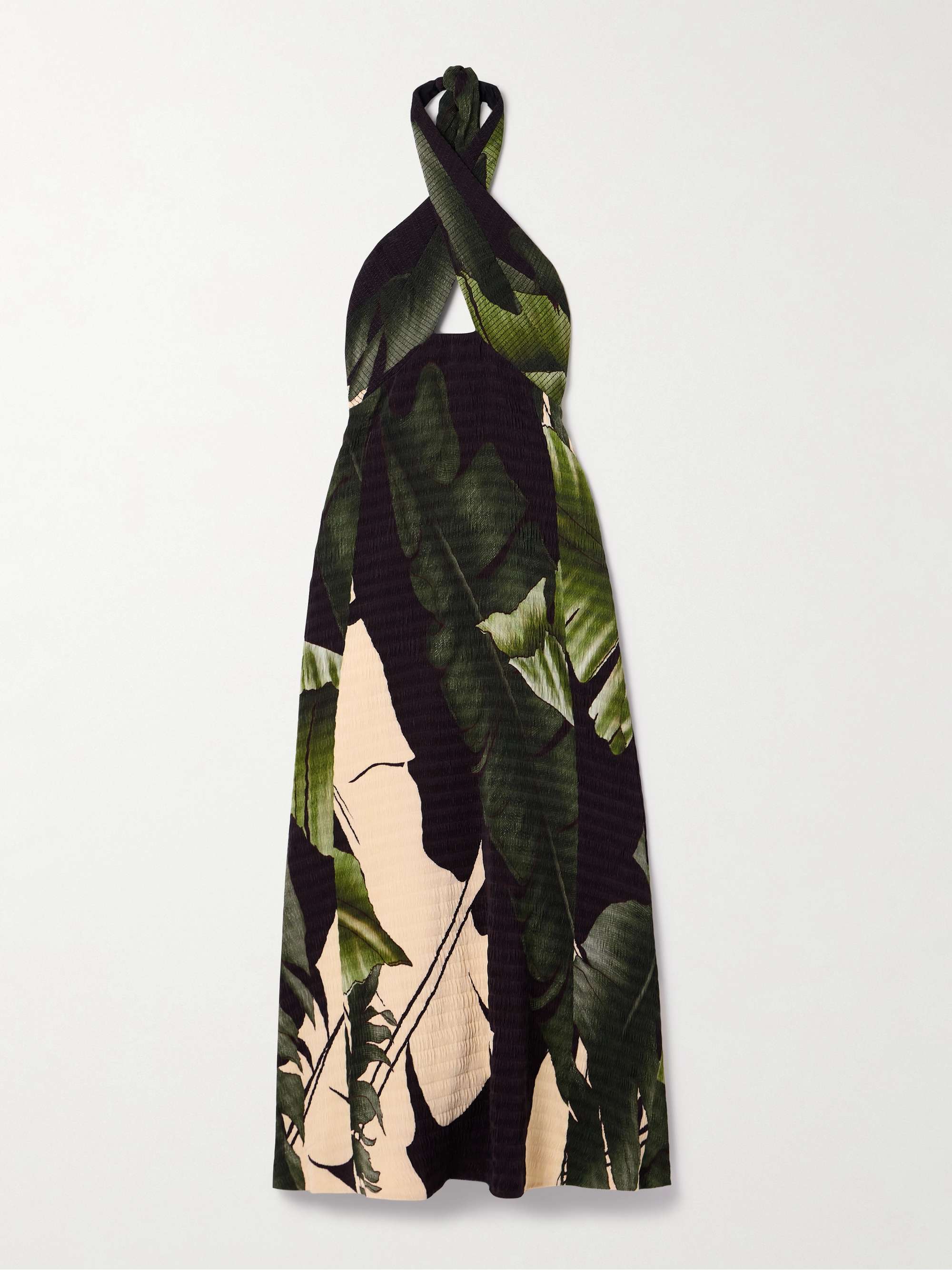 Elegant Expedition printed plissé-satin halterneck midi dress view