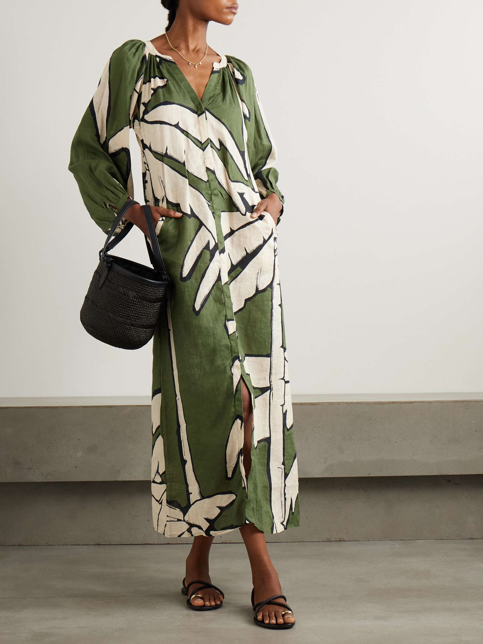 Weaving Weves belted printed linen maxi dress view