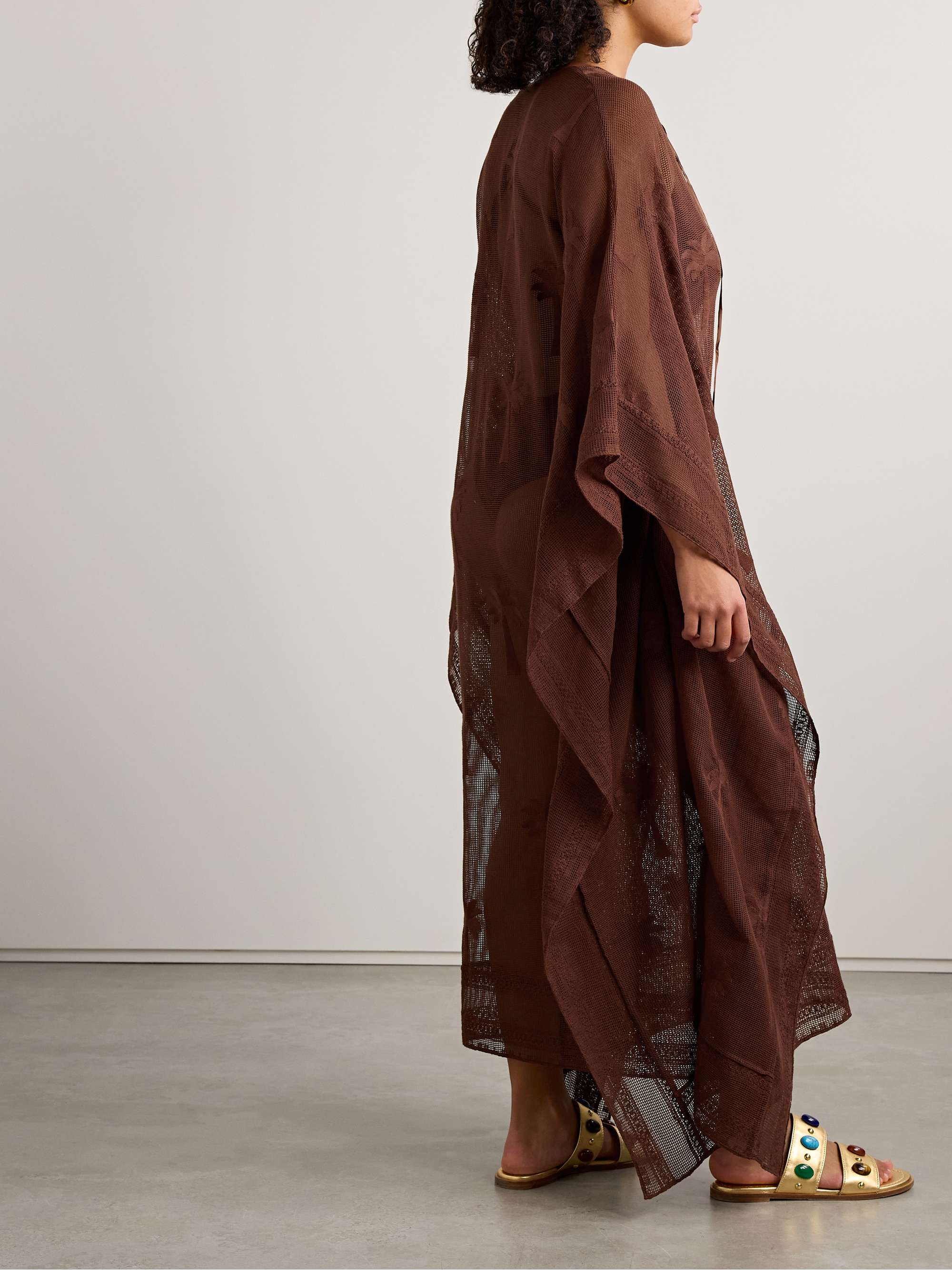 Embroidered cotton-mesh coverup view