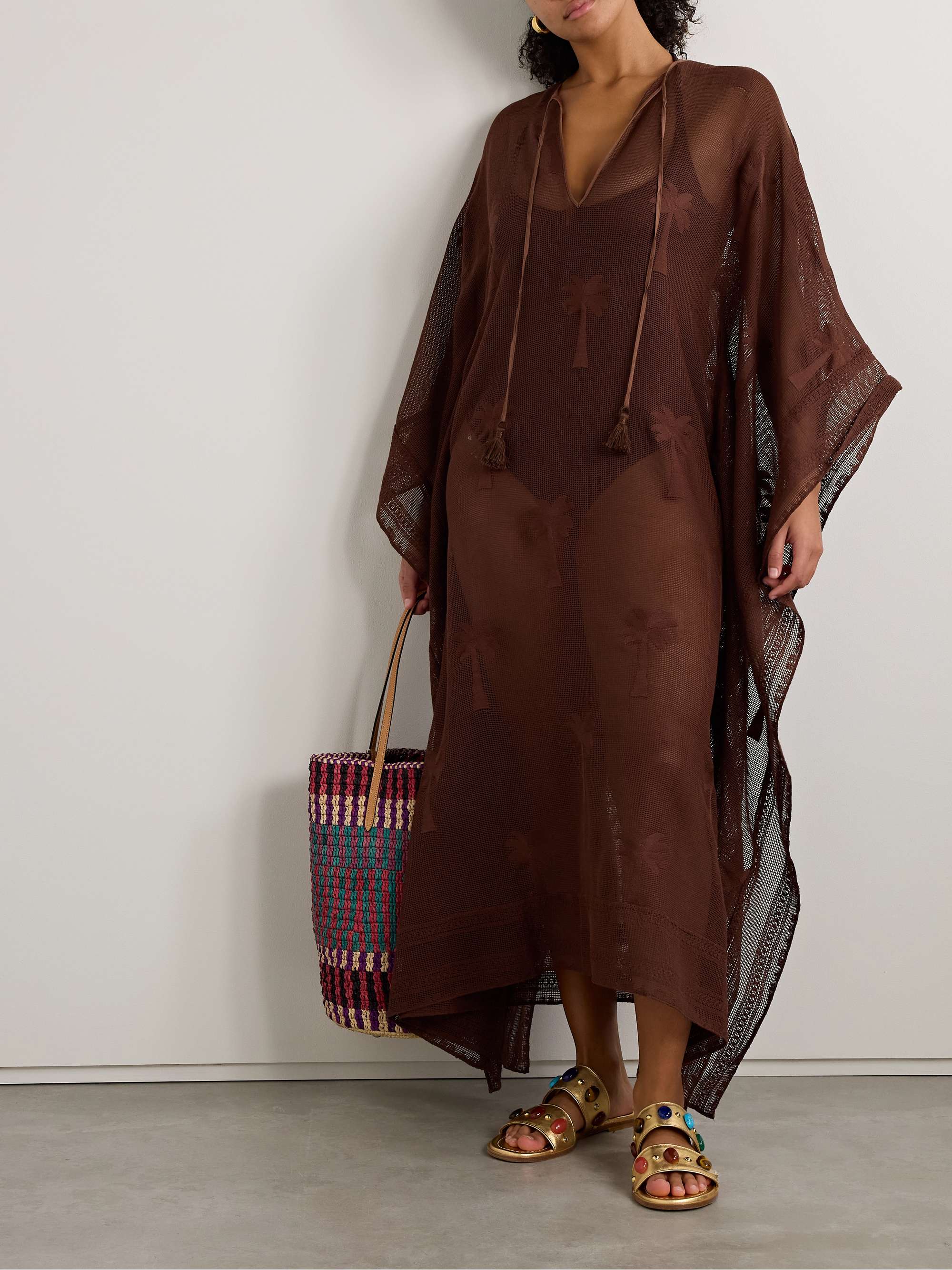 Embroidered cotton-mesh coverup view
