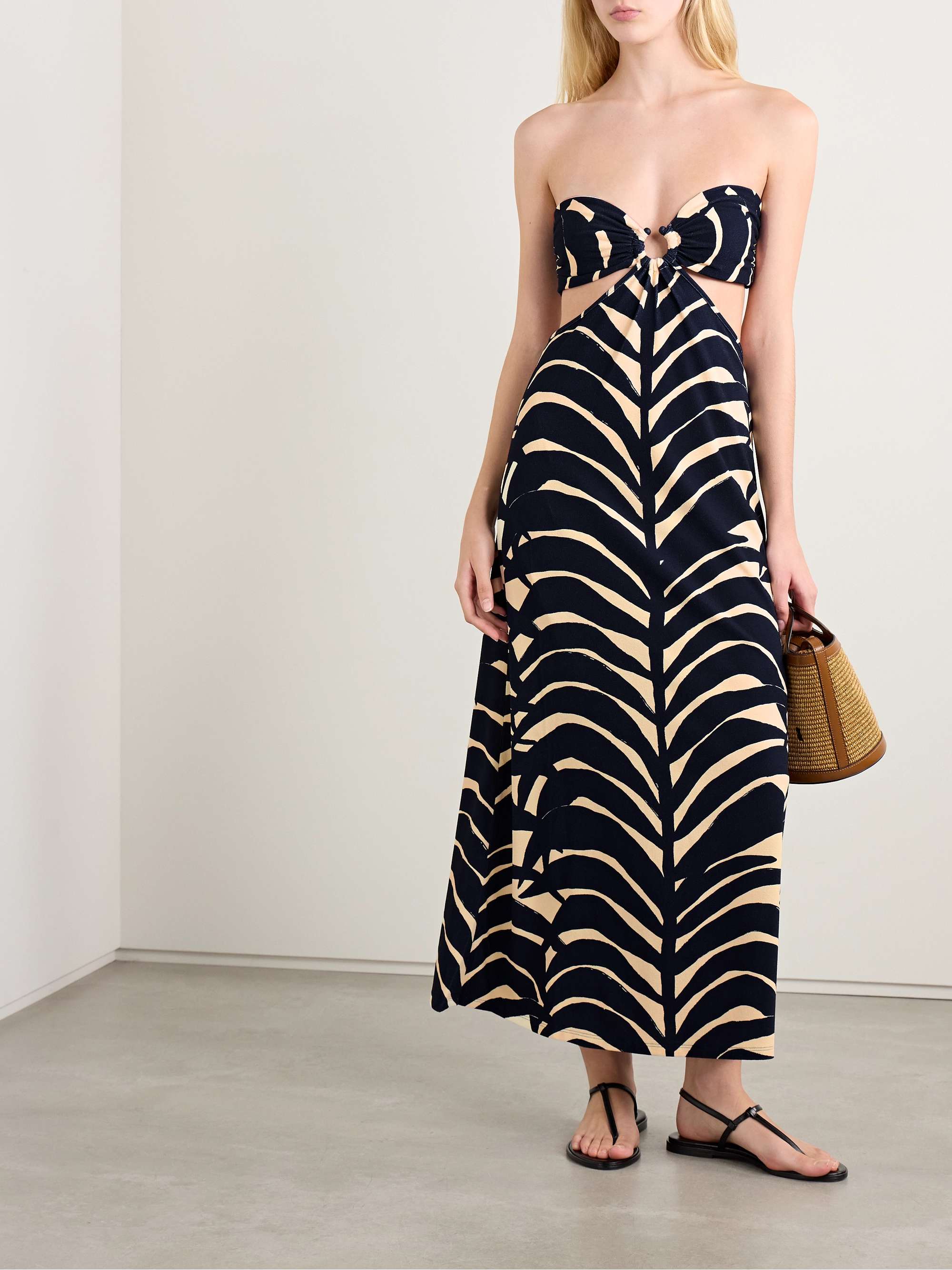 Ocean Layers strapless cutout printed stretch-knit maxi dress view