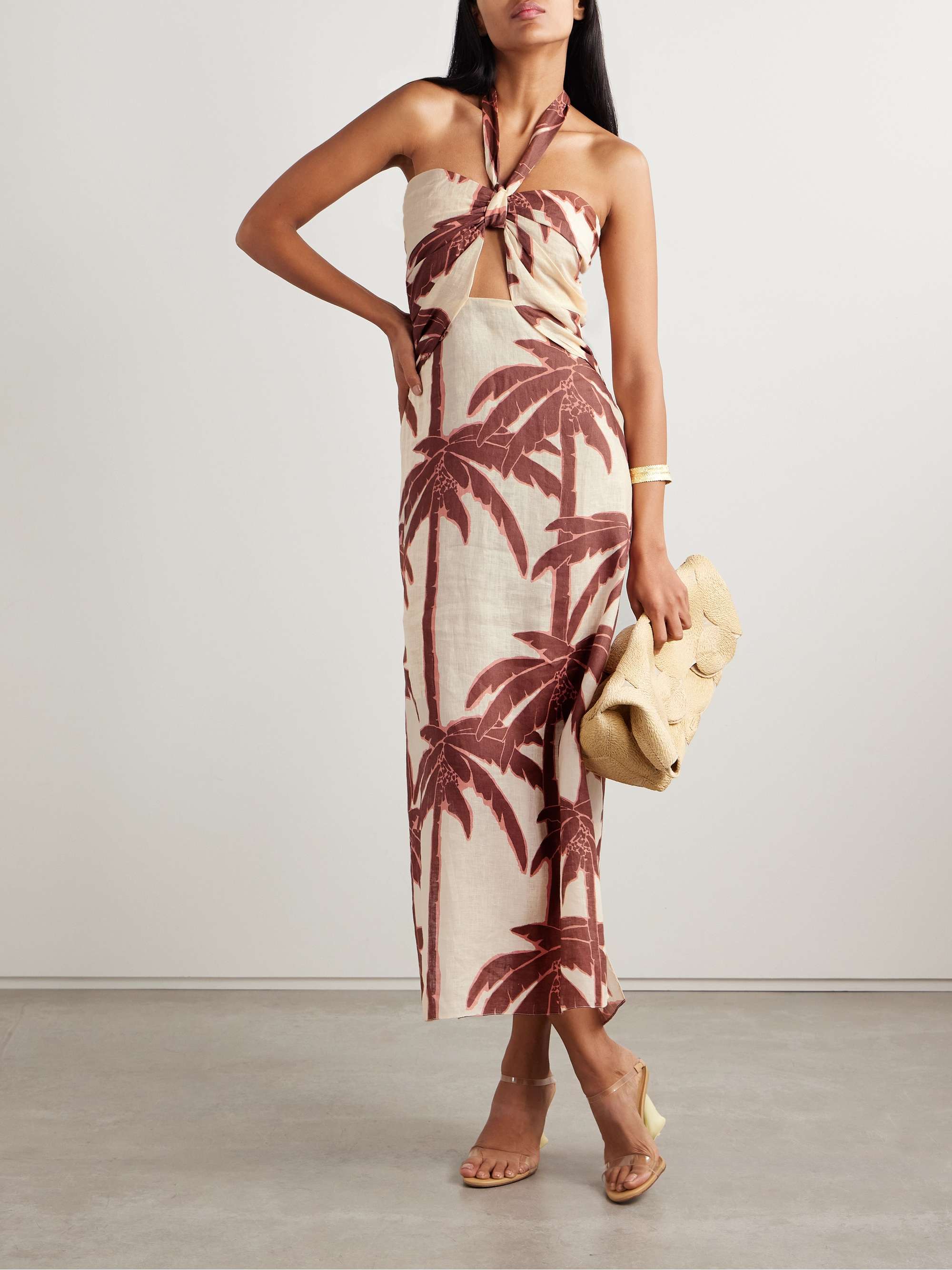 Water Adventure cutout printed linen halterneck midi dress view