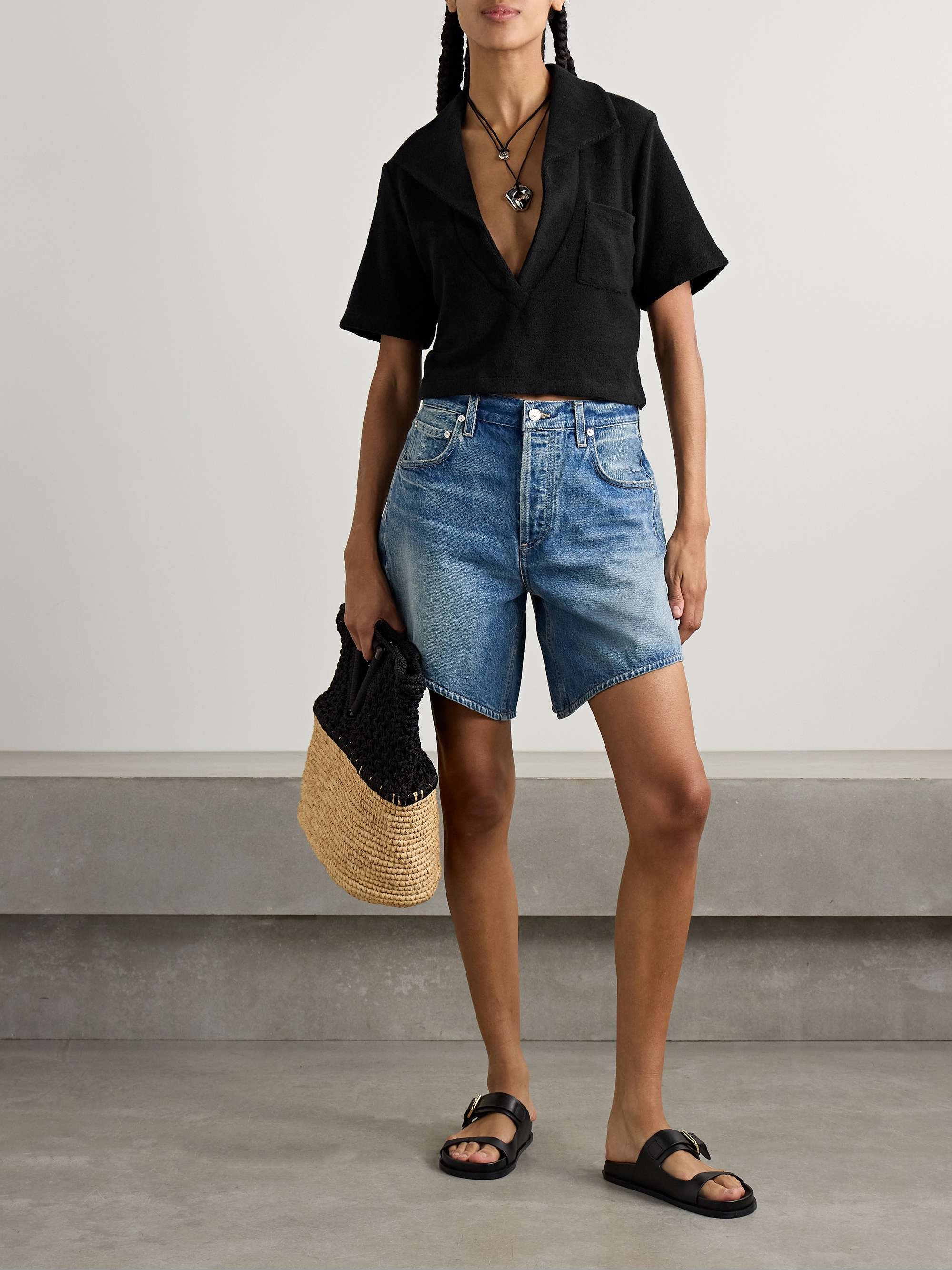 Misty Hem cropped cotton-terry shirt view