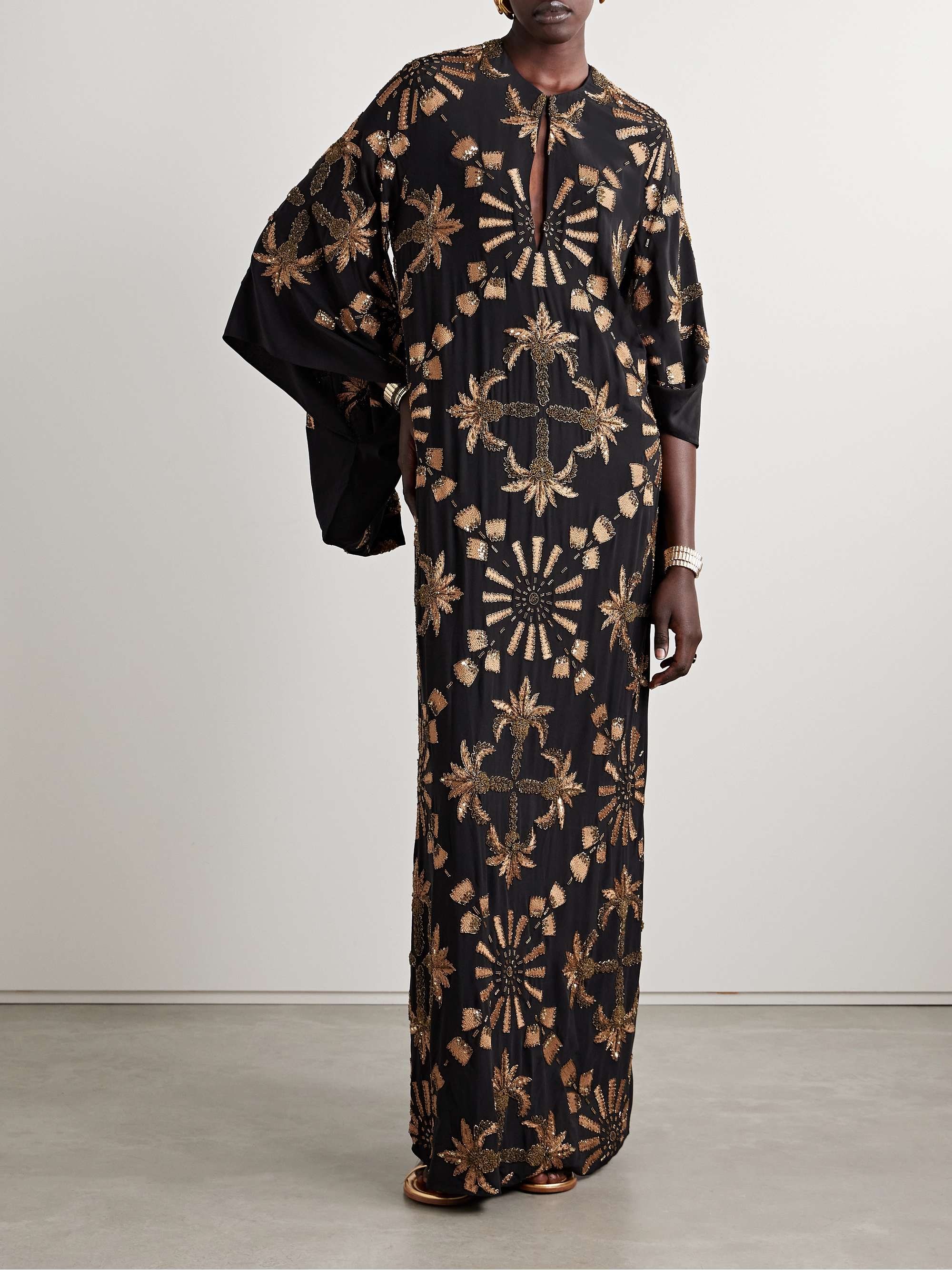 Golden Hour embellished embroidered silk crepe de chine maxi dress view