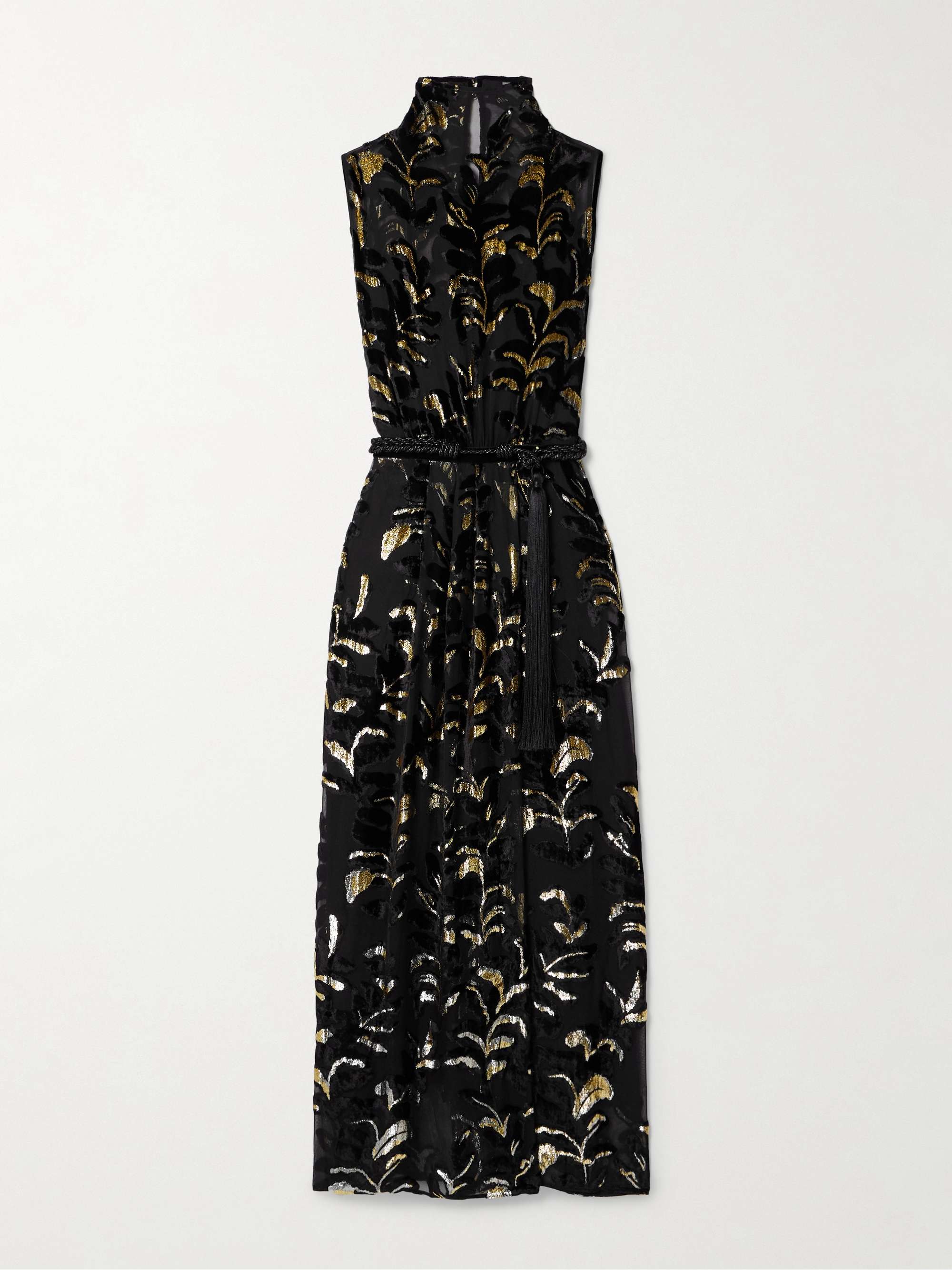 Fancy Sea belted silk-blend metallic fil coupé devoré-velvet maxi dress view