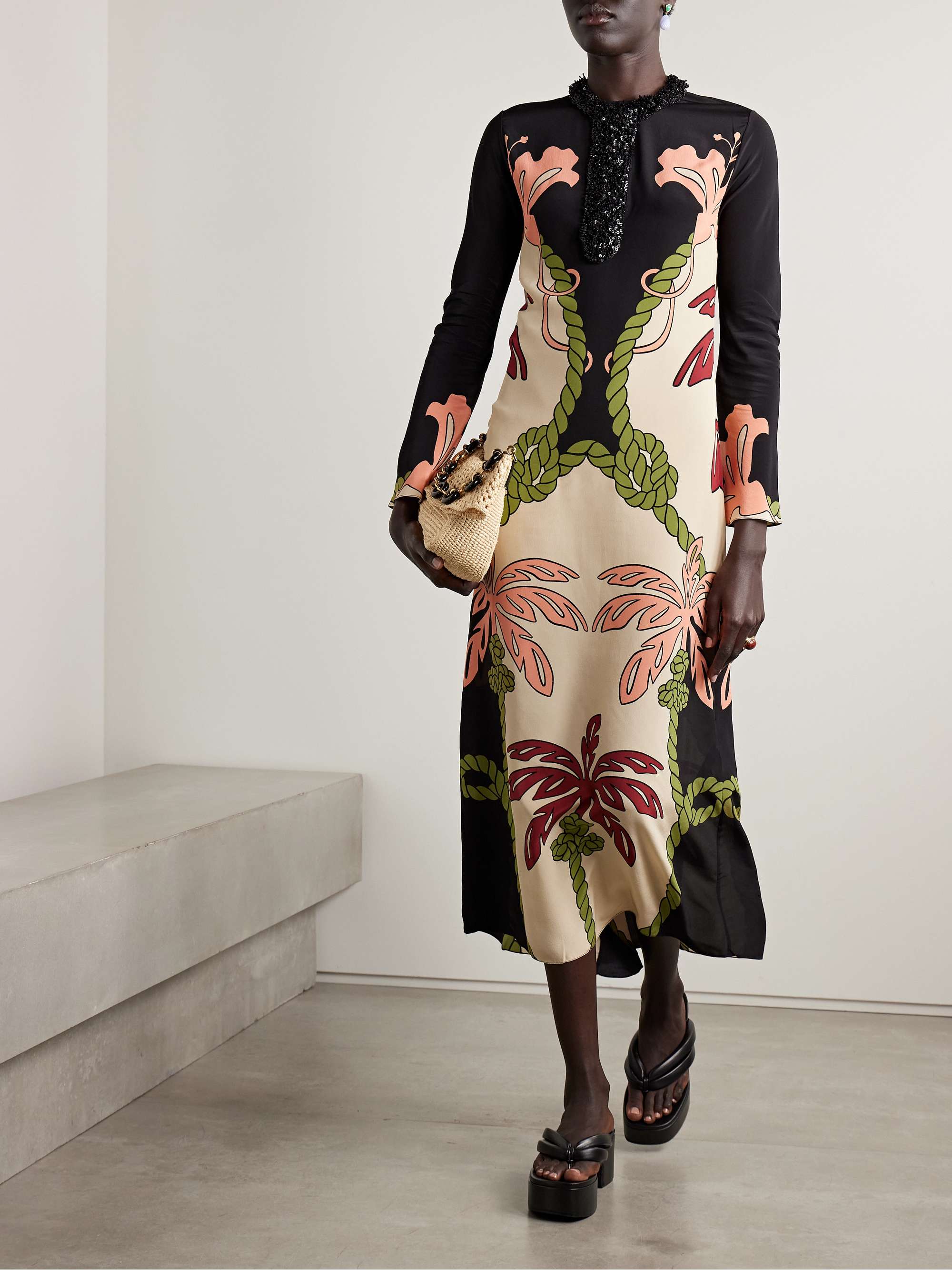 Queen Palm belted printed silk crepe de chine midi dress view