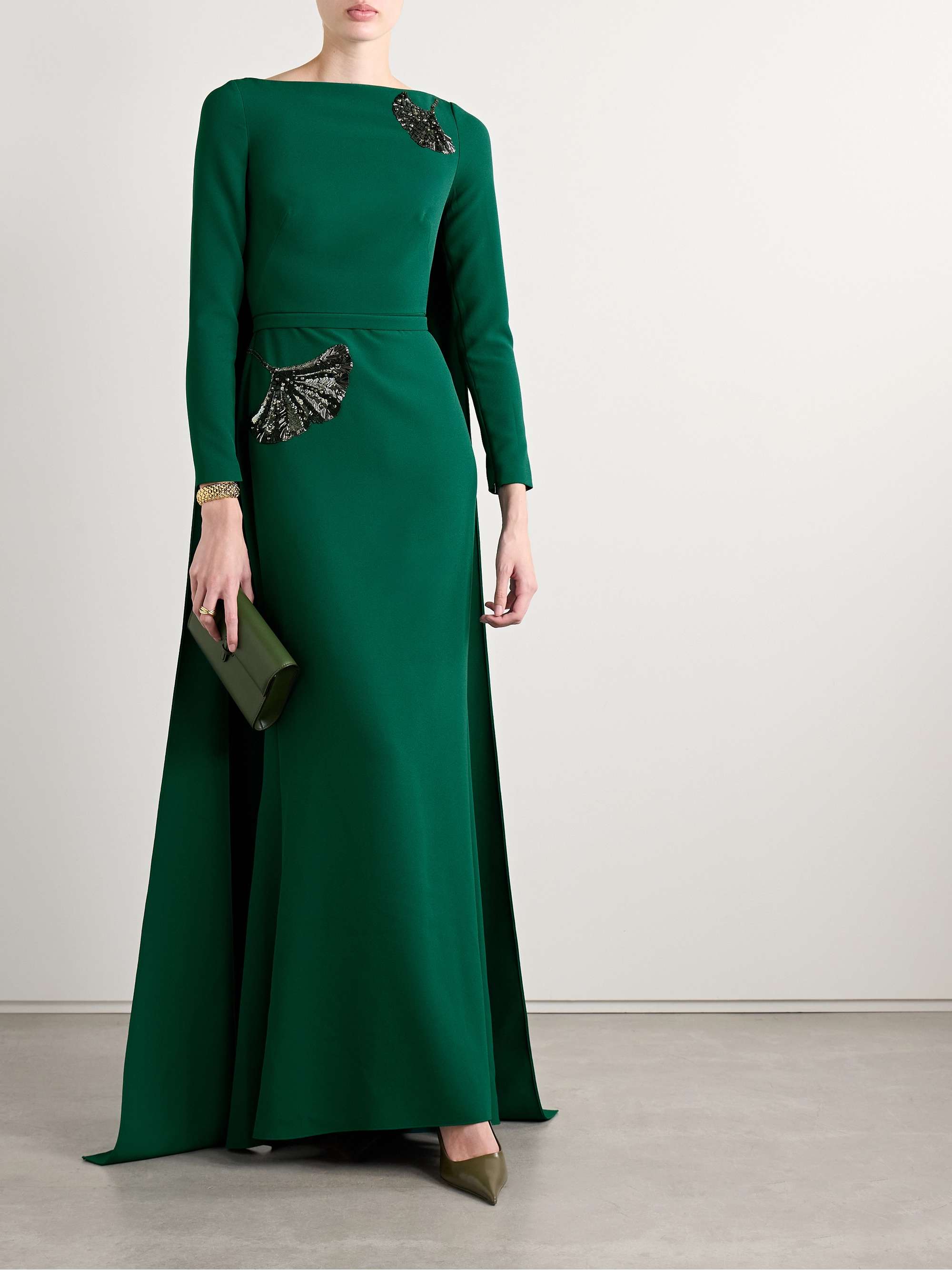 Ginevra cape-effect embellished crepe gown view