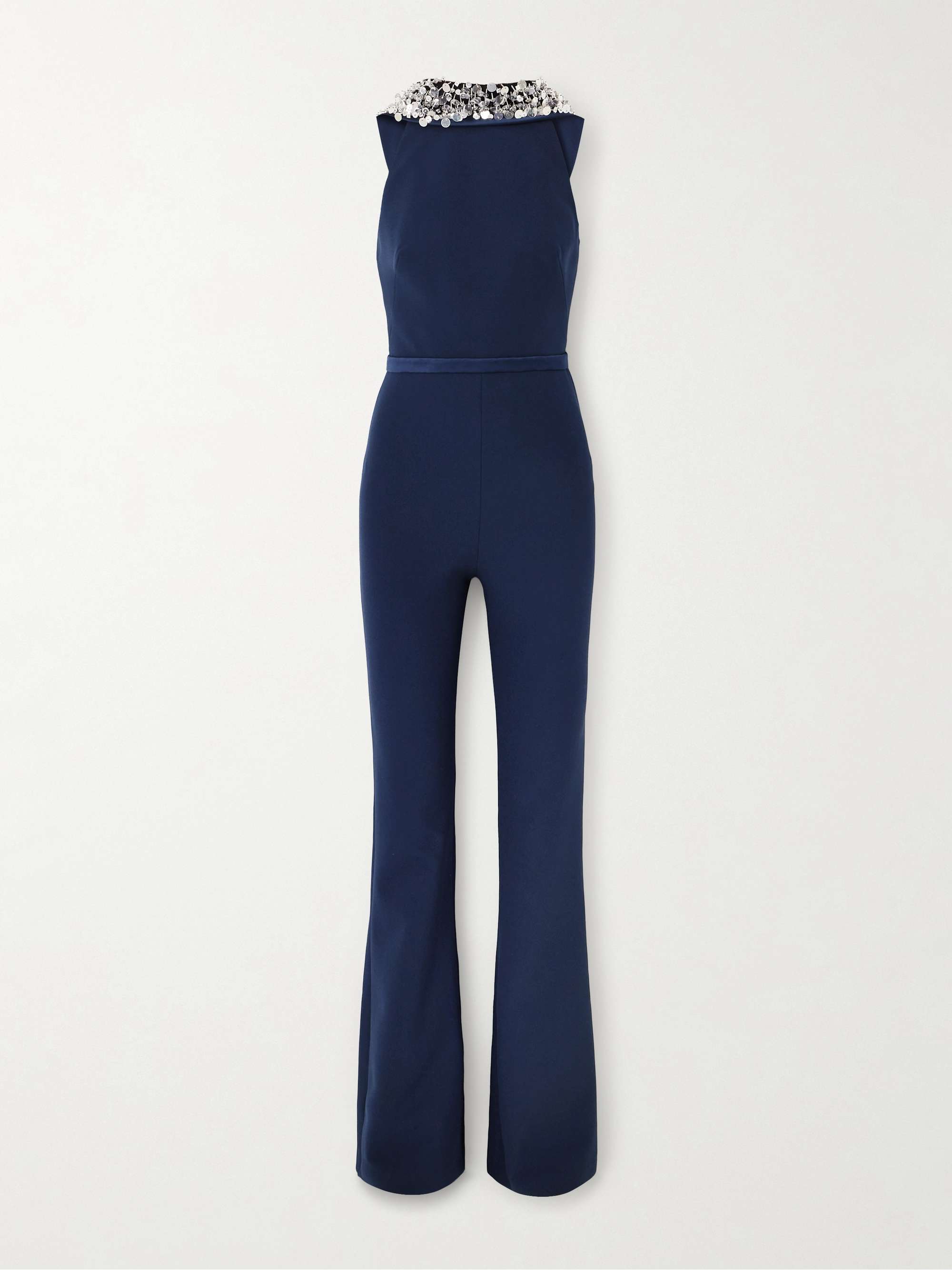 Luna embellished duchesse satin-trimmed crepe jumpsuit view