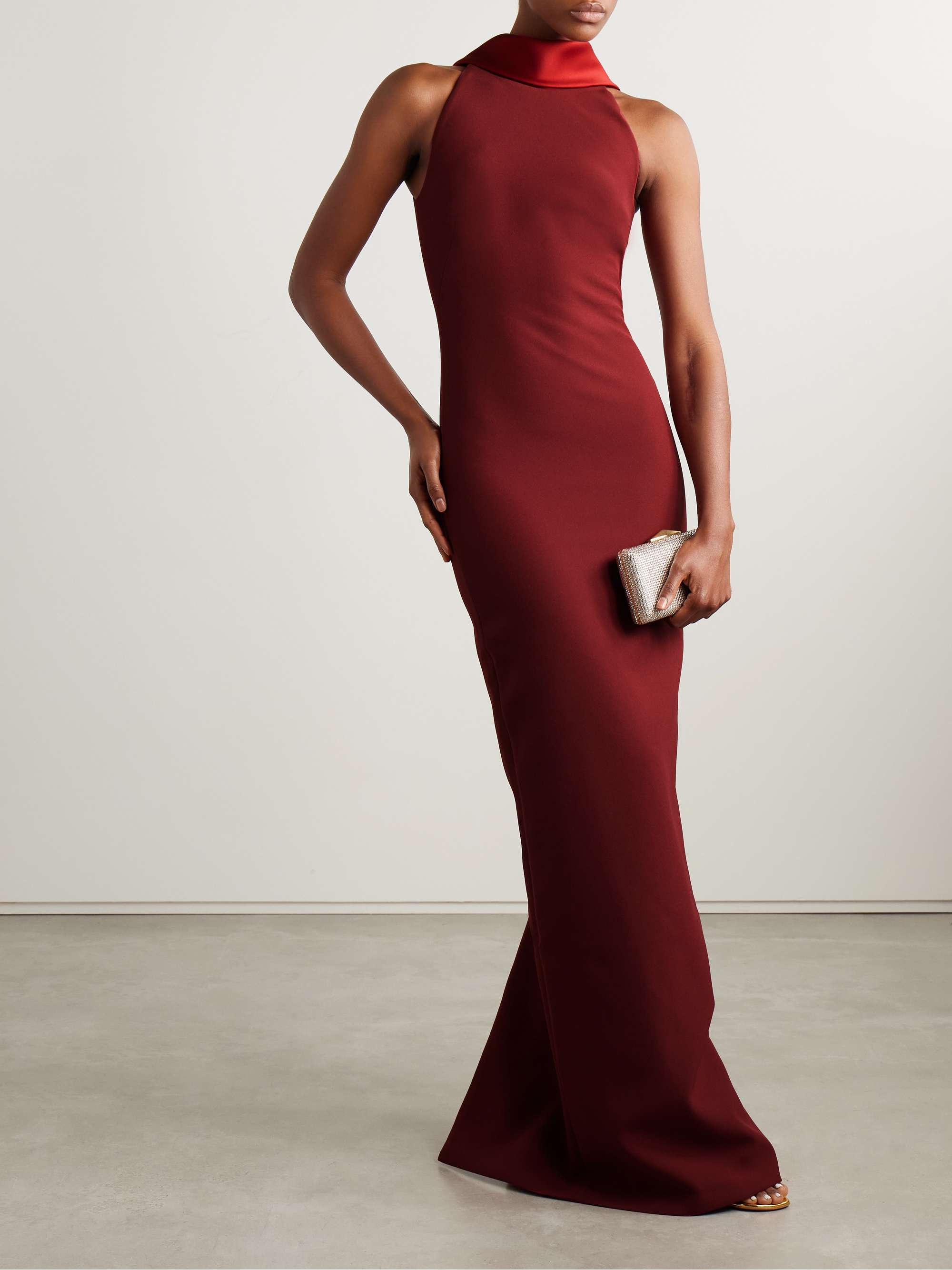 Holliana duchesse satin-trimmed crepe gown view