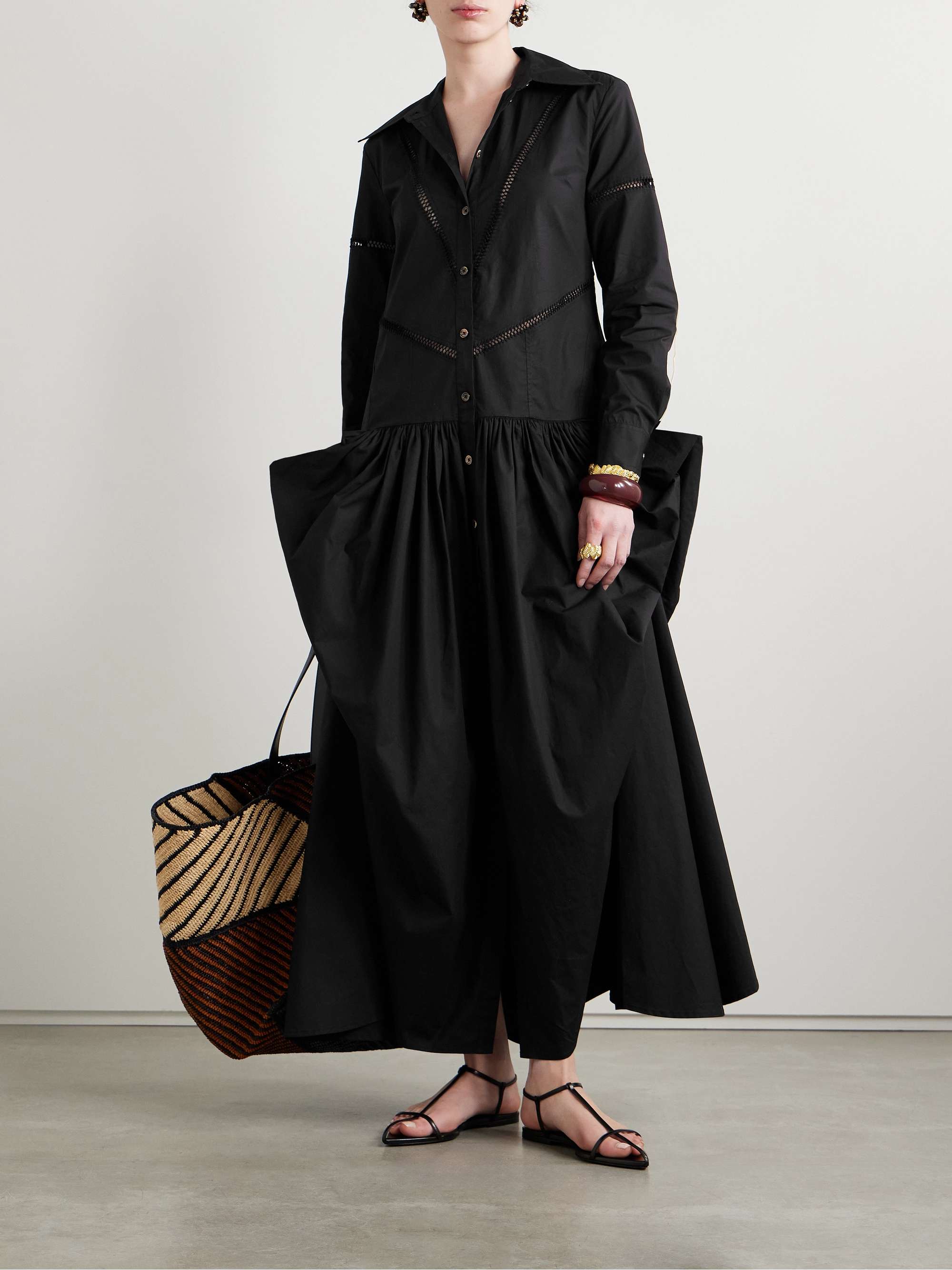 Ritual crochet-trimmed gathered cotton-poplin midi shirt dress view