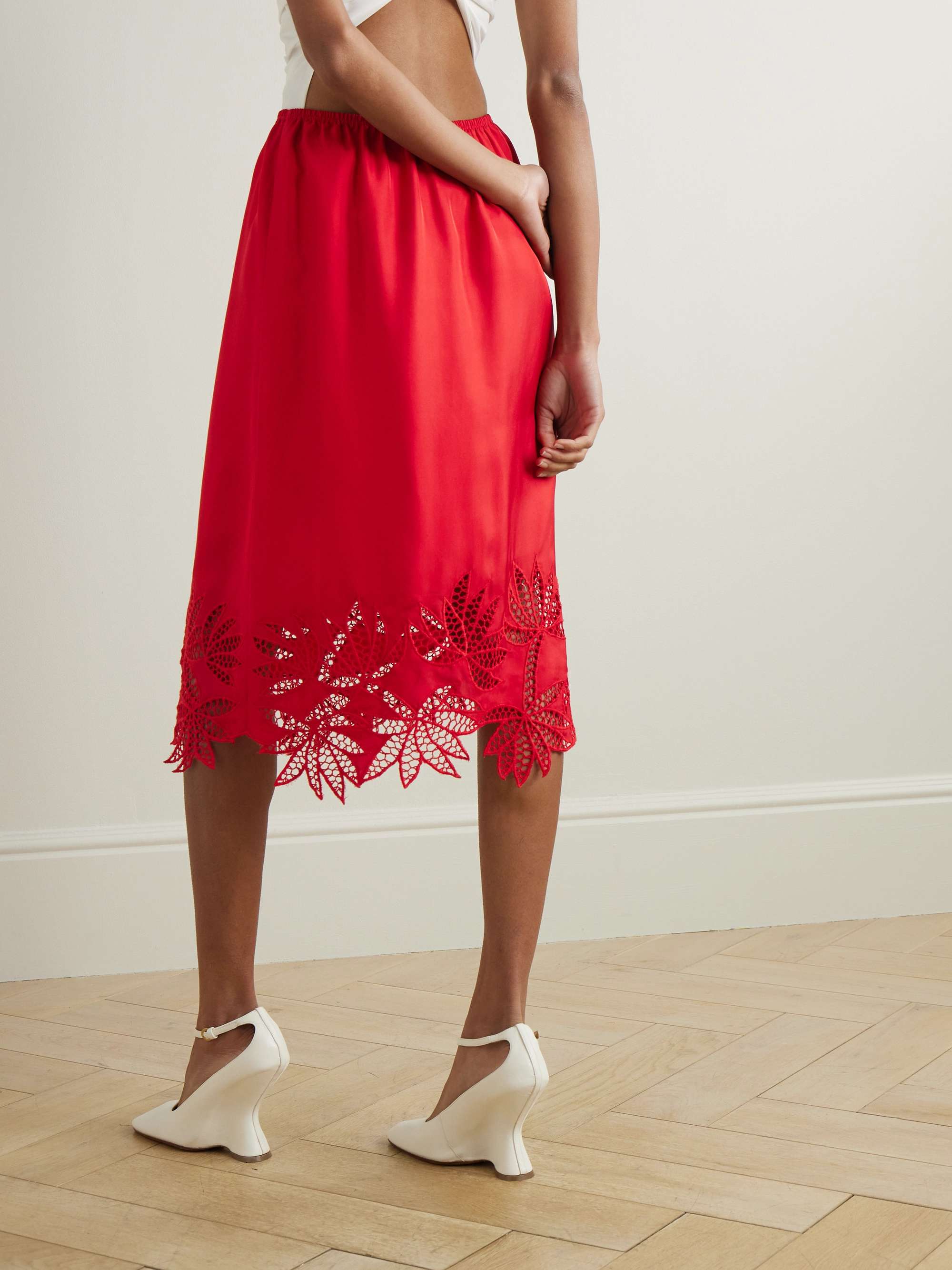 Coverley crocheted silk-satin midi skirt view