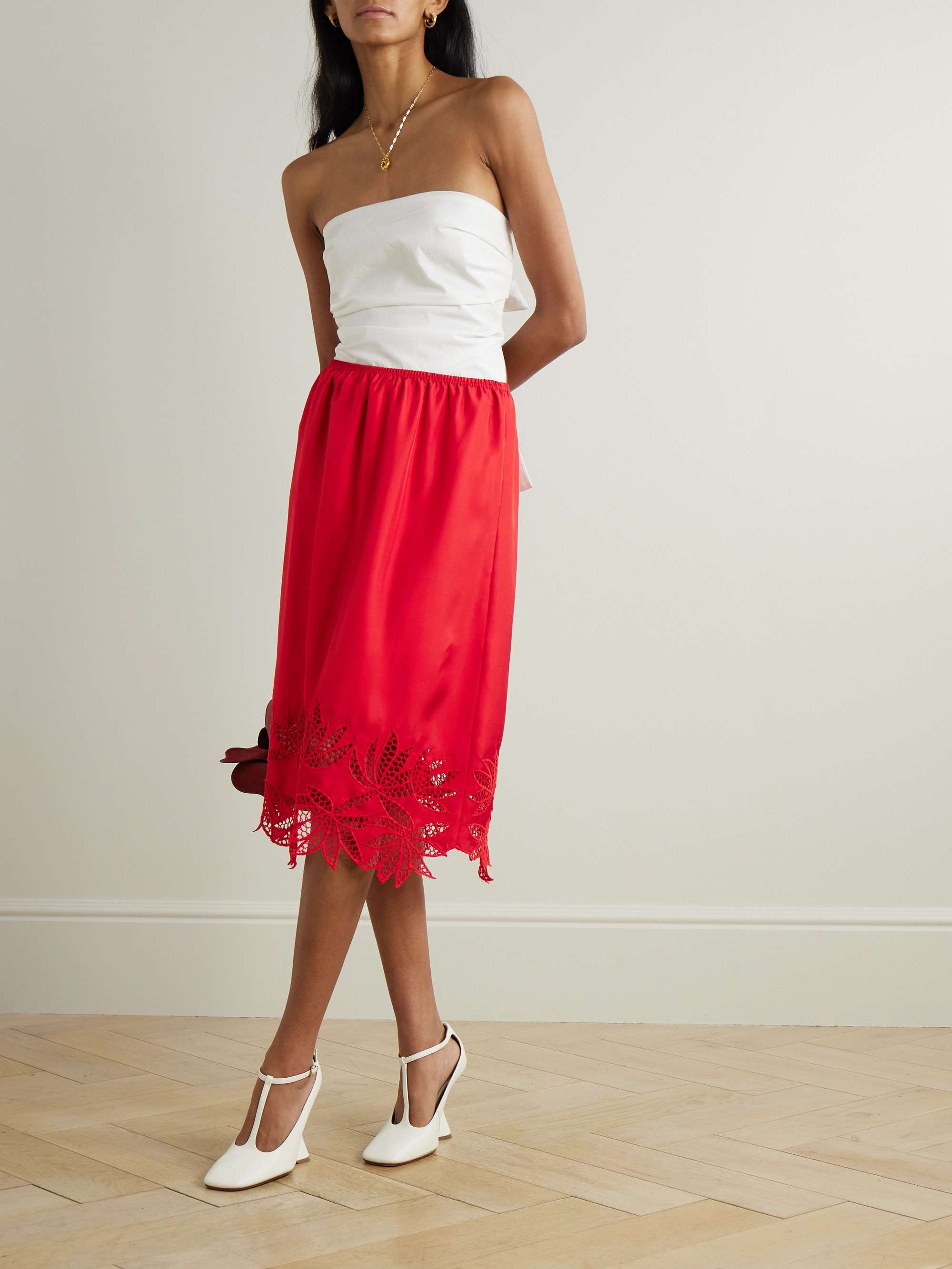 Coverley crocheted silk-satin midi skirt view