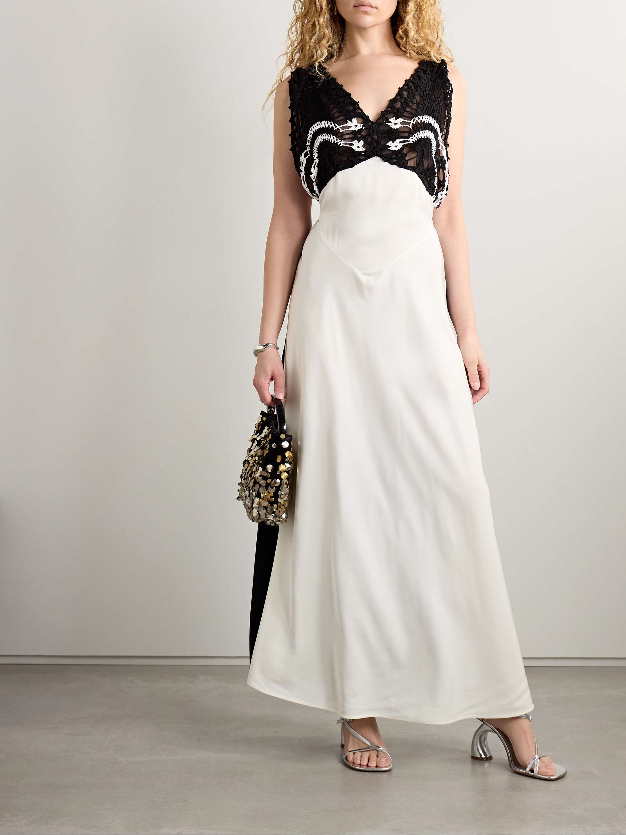 Pavona two-tone crocheted cotton-trimmed twill maxi dress view