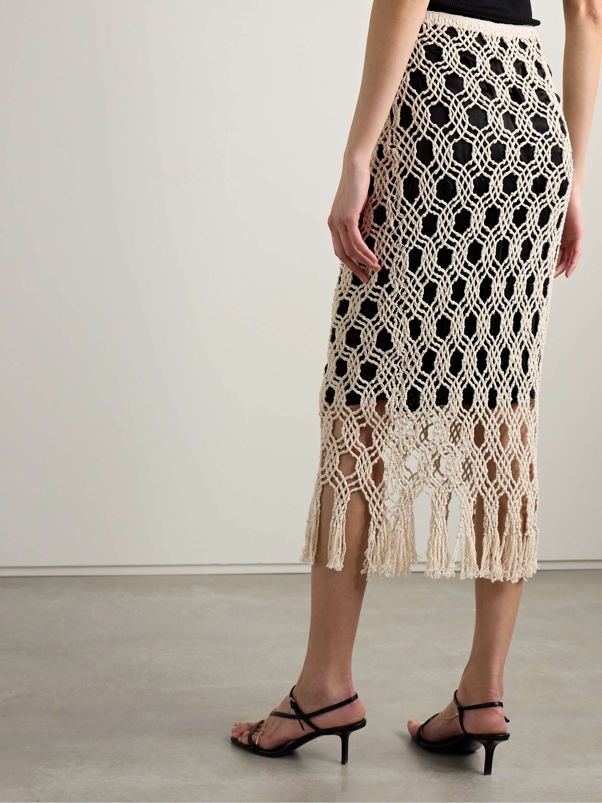 Sparrow fringed crocheted cotton midi skirt view