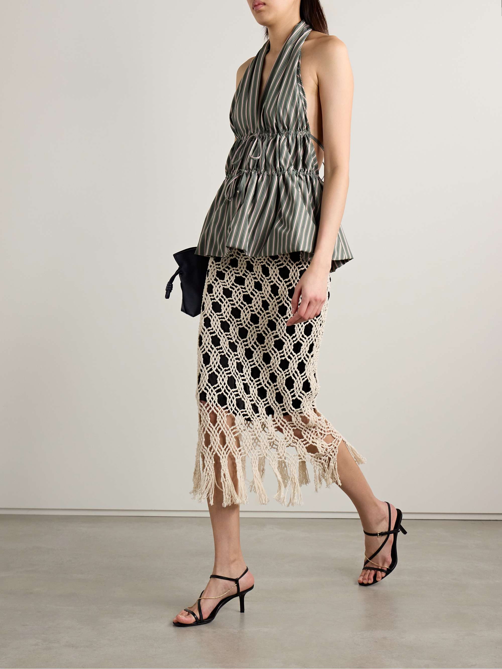 Sparrow fringed crocheted cotton midi skirt view