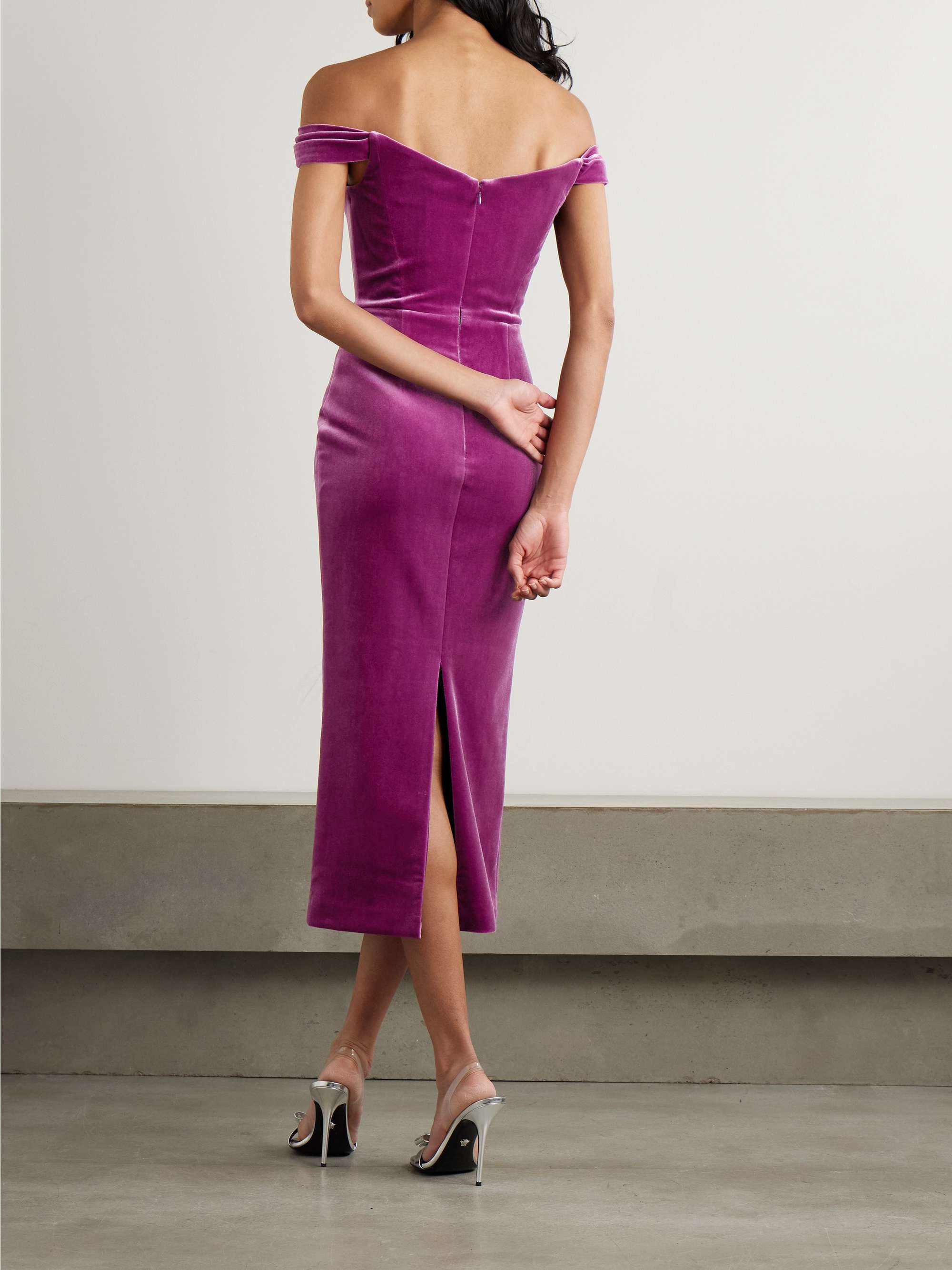 Off-the-shoulder stretch-velvet midi dress view