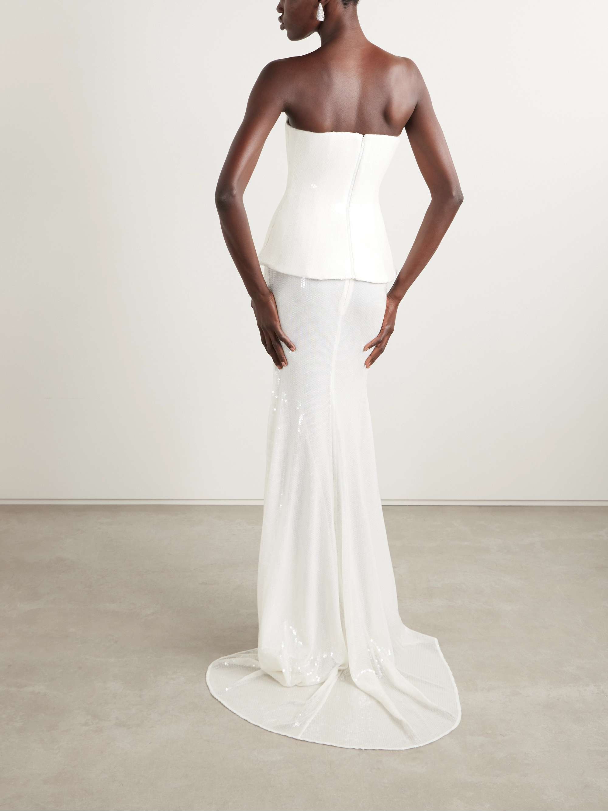 Strapless sequined tulle gown view
