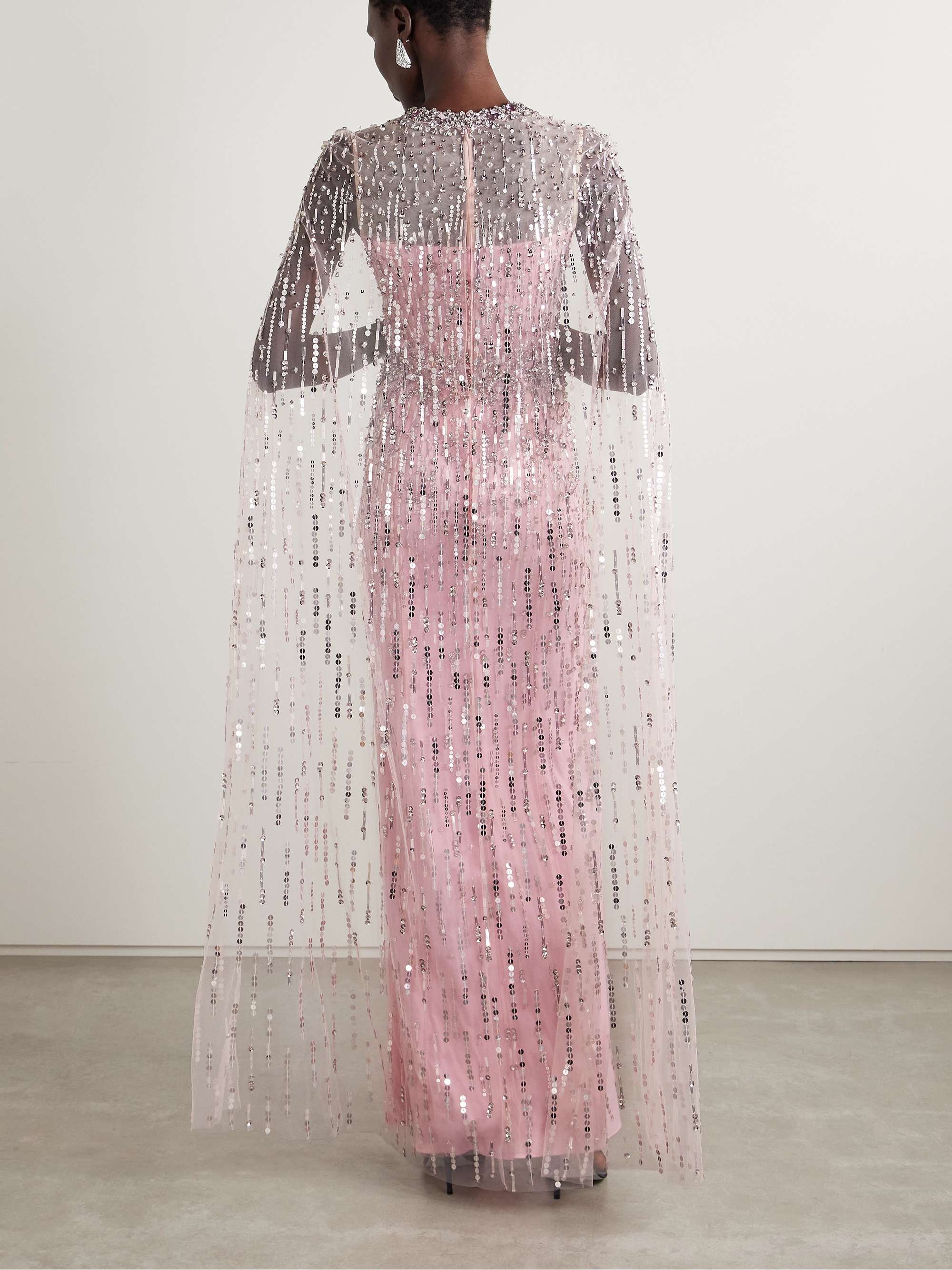 Cape-effect embellished tulle gown view