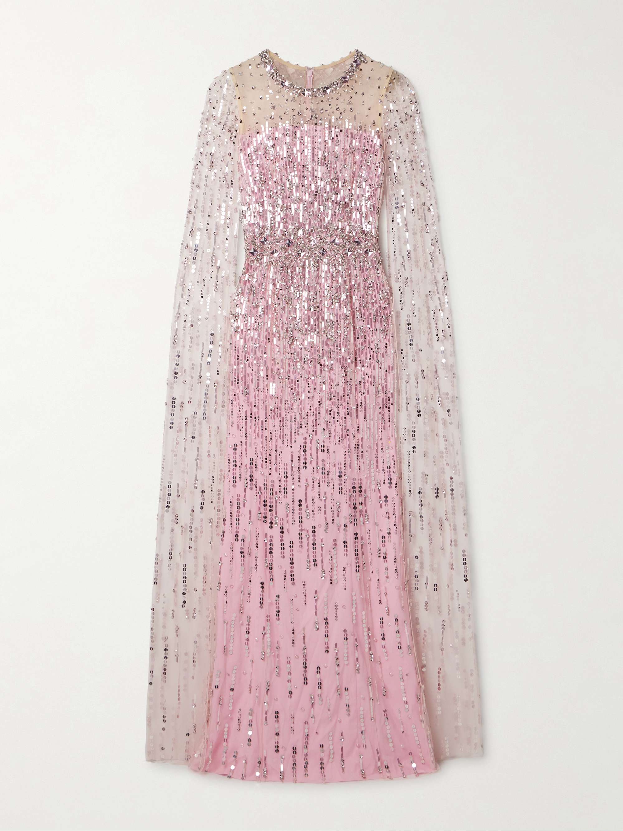 Cape-effect embellished tulle gown view