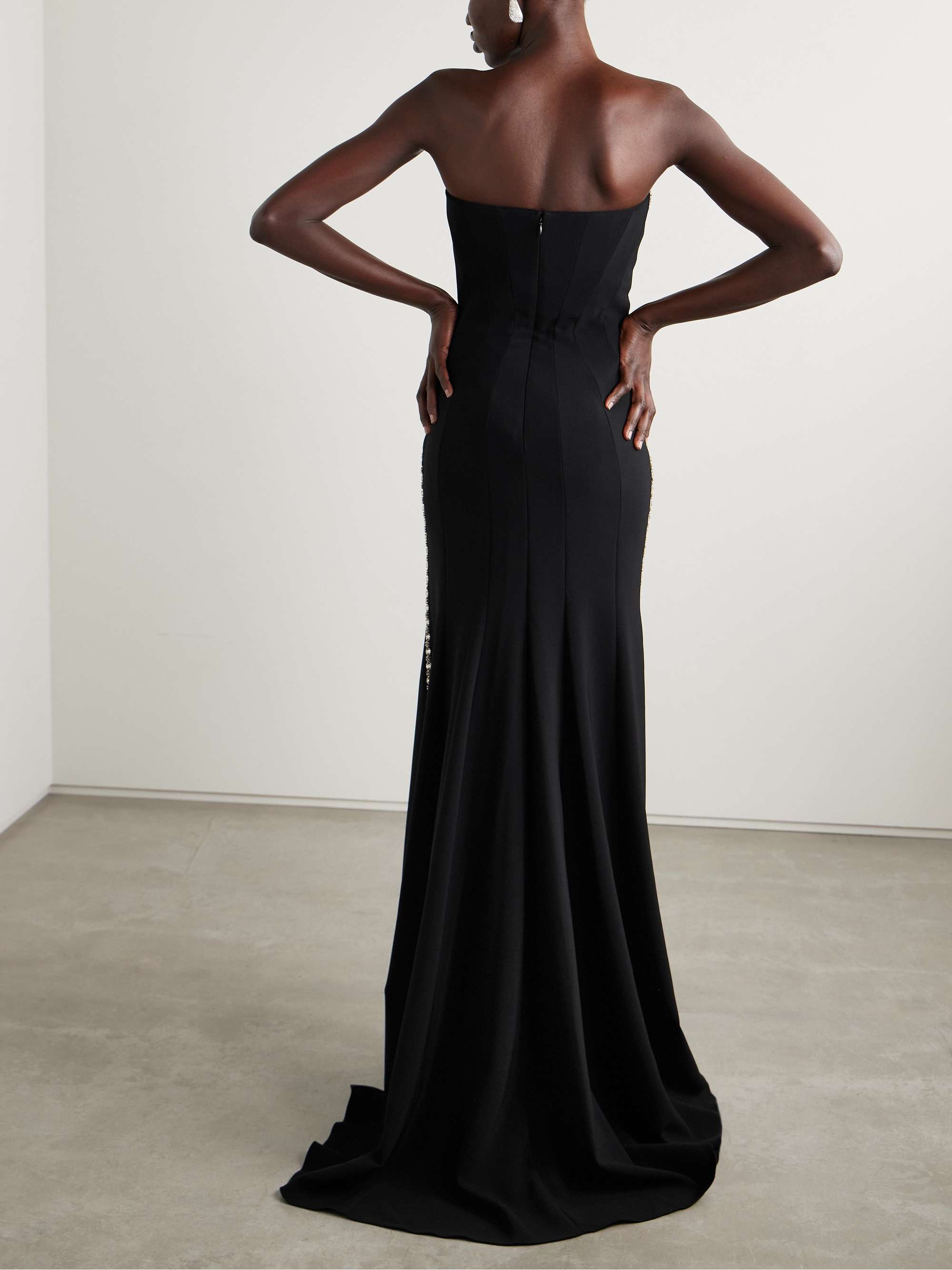 Strapless embellished crepe gown view