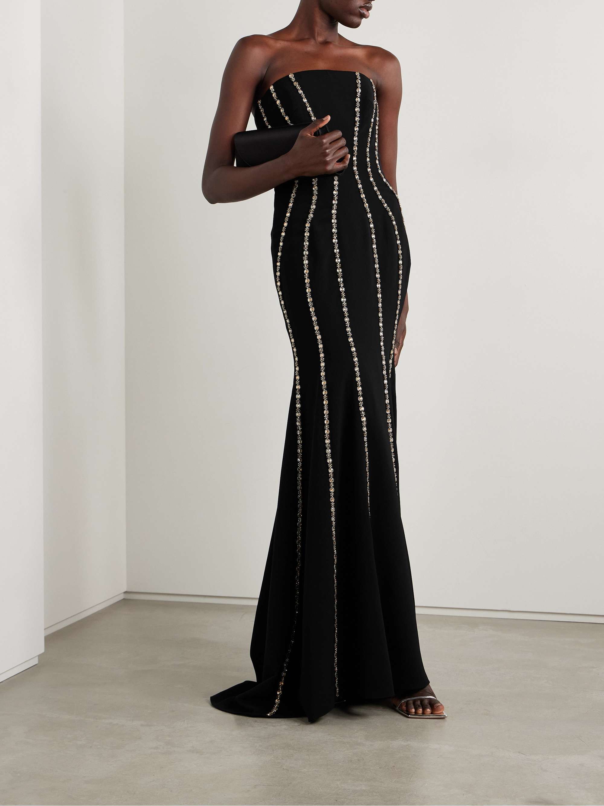 Strapless embellished crepe gown view