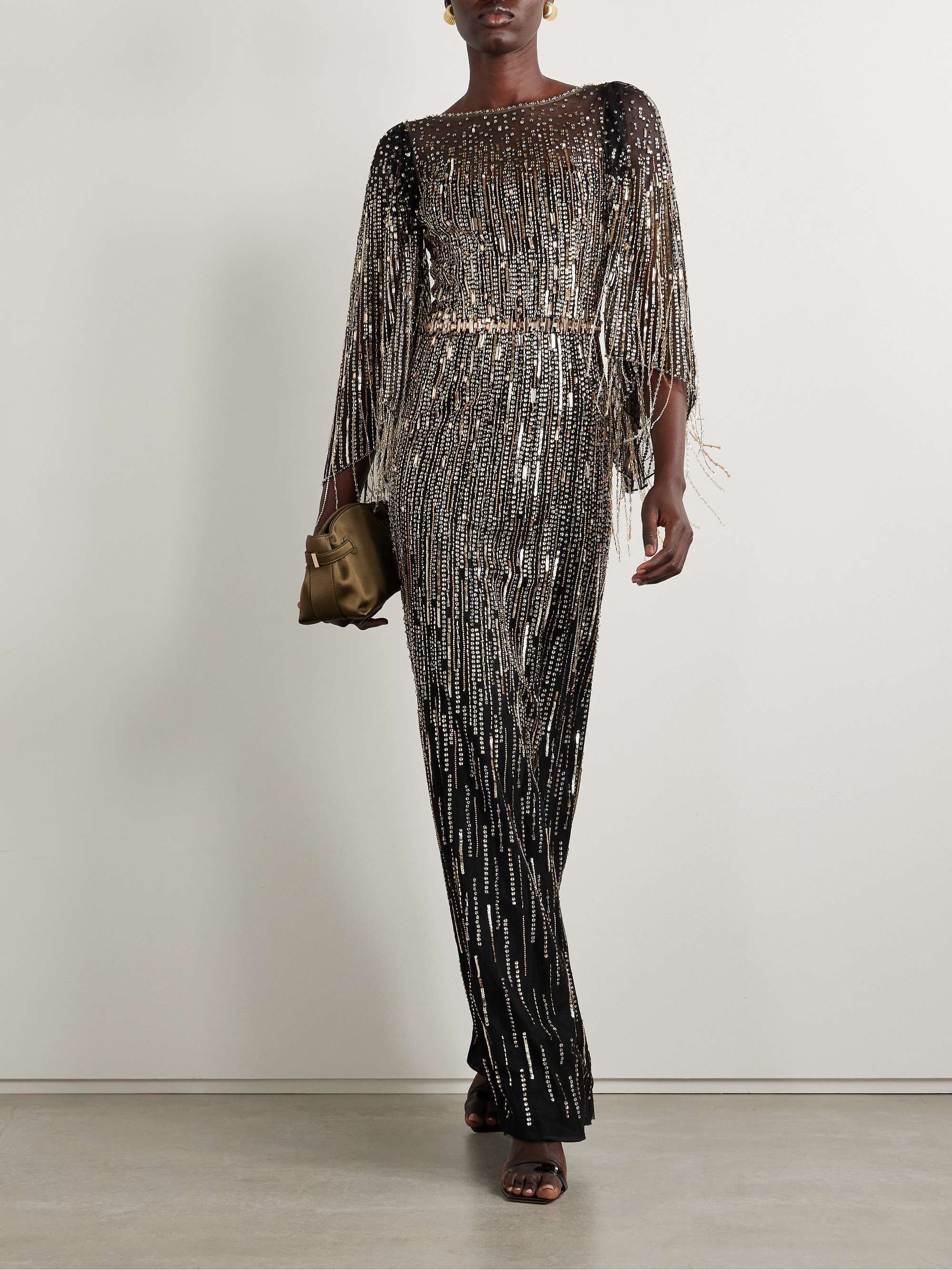 Rhapsody fringed embellished tulle gown view