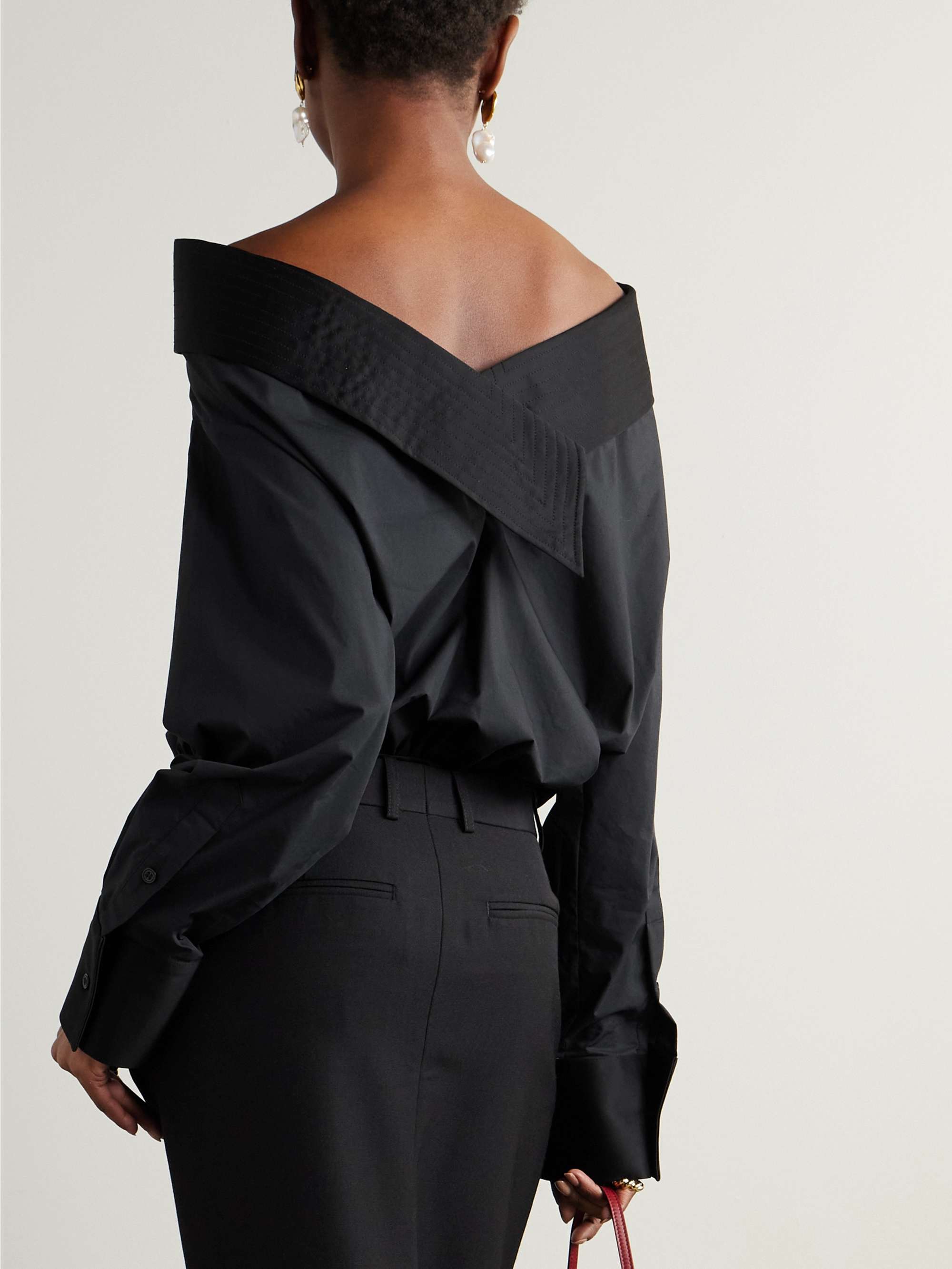 Satin-trimmed cotton-blend poplin bodysuit view