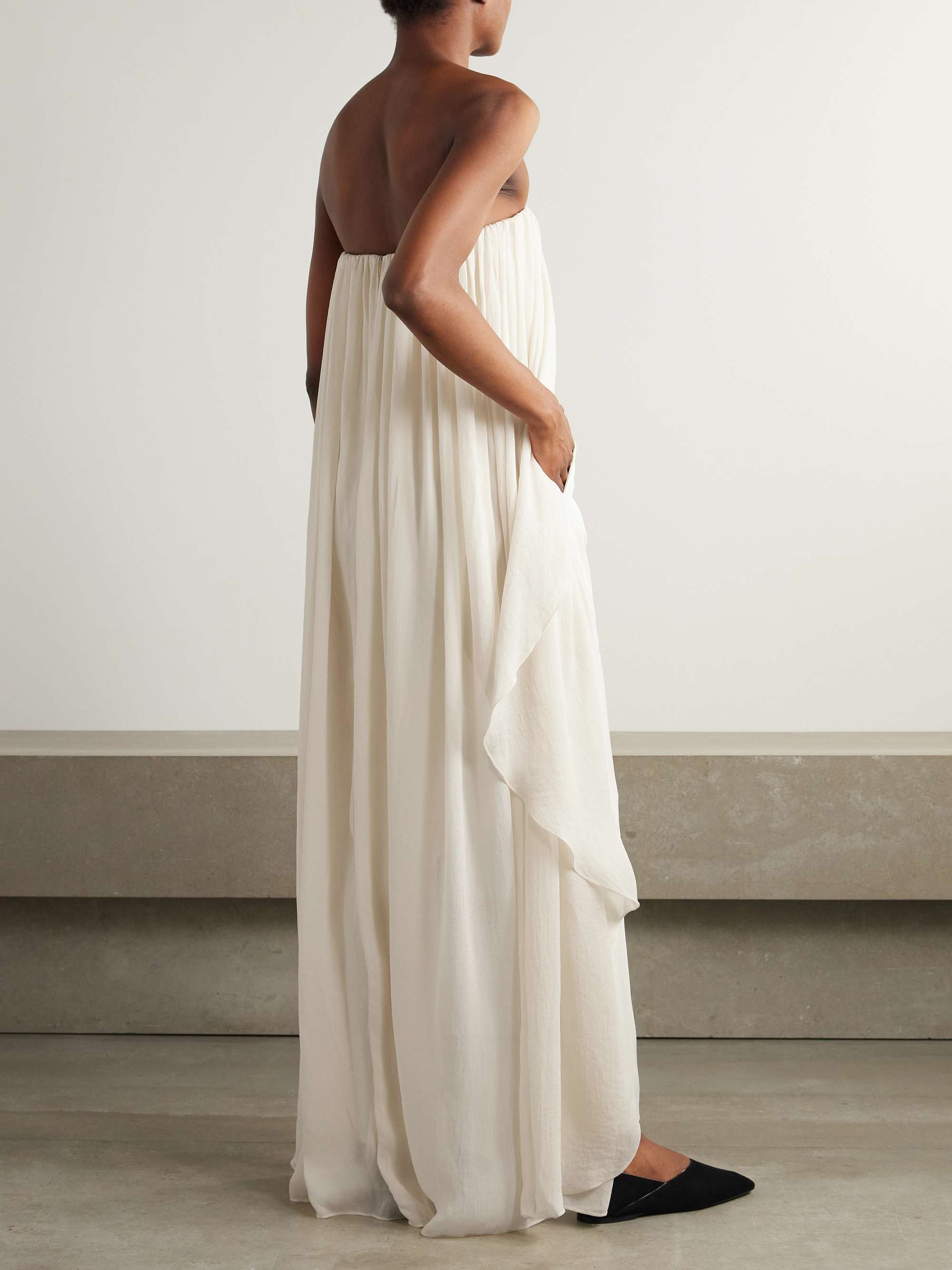 Liya strapless cape-effect chiffon-trimmed poplin jumpsuit view