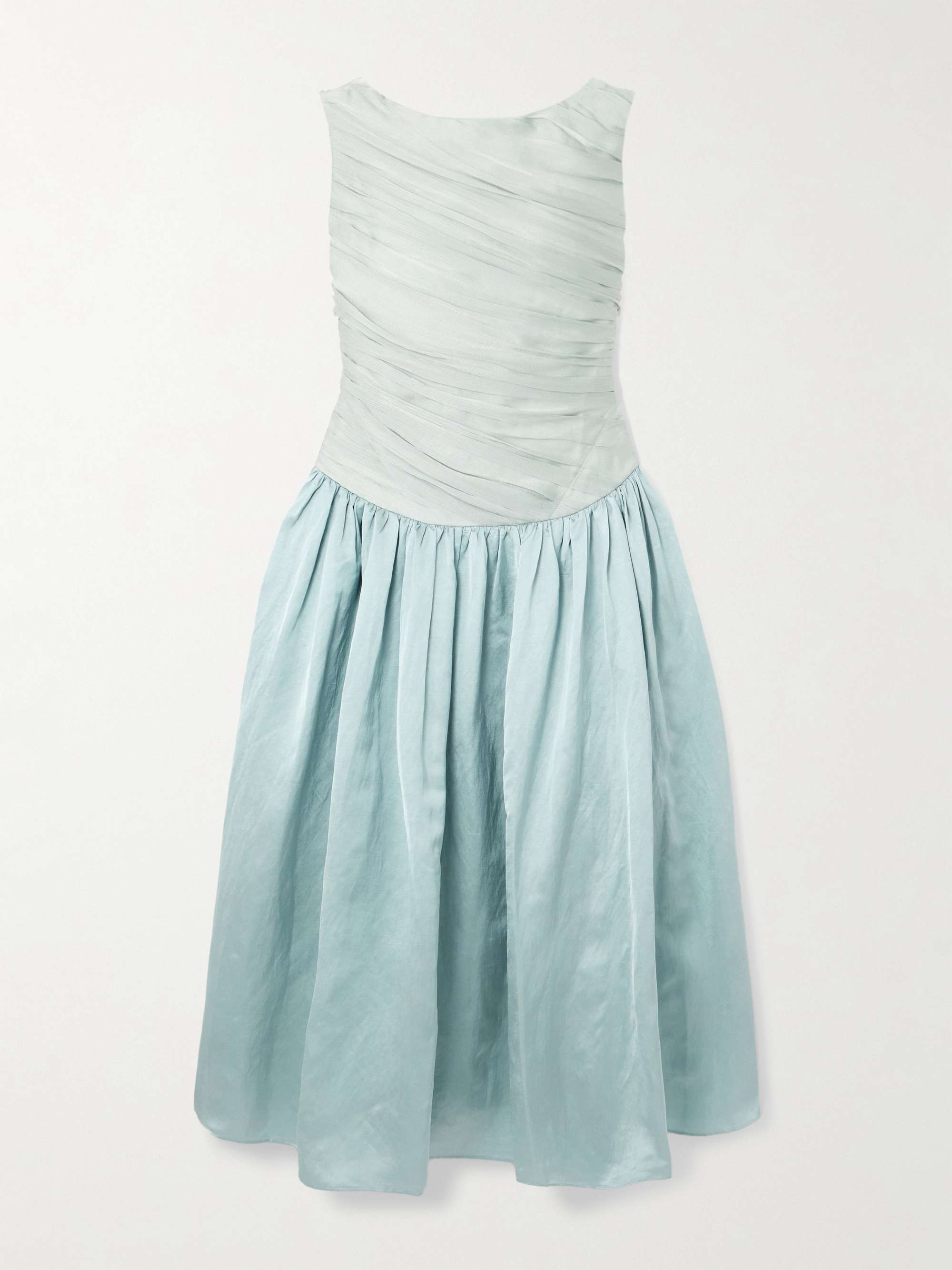 Ora pleated gathered chiffon and dupioni midi dress view