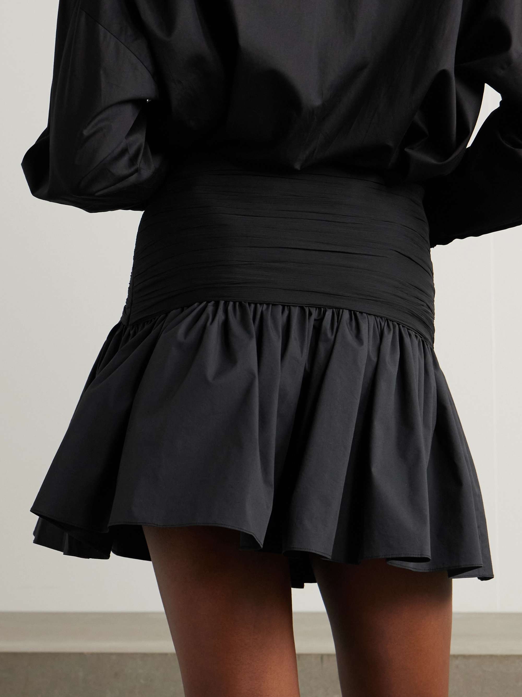 Ruched chiffon-trimmed poplin mini skirt view