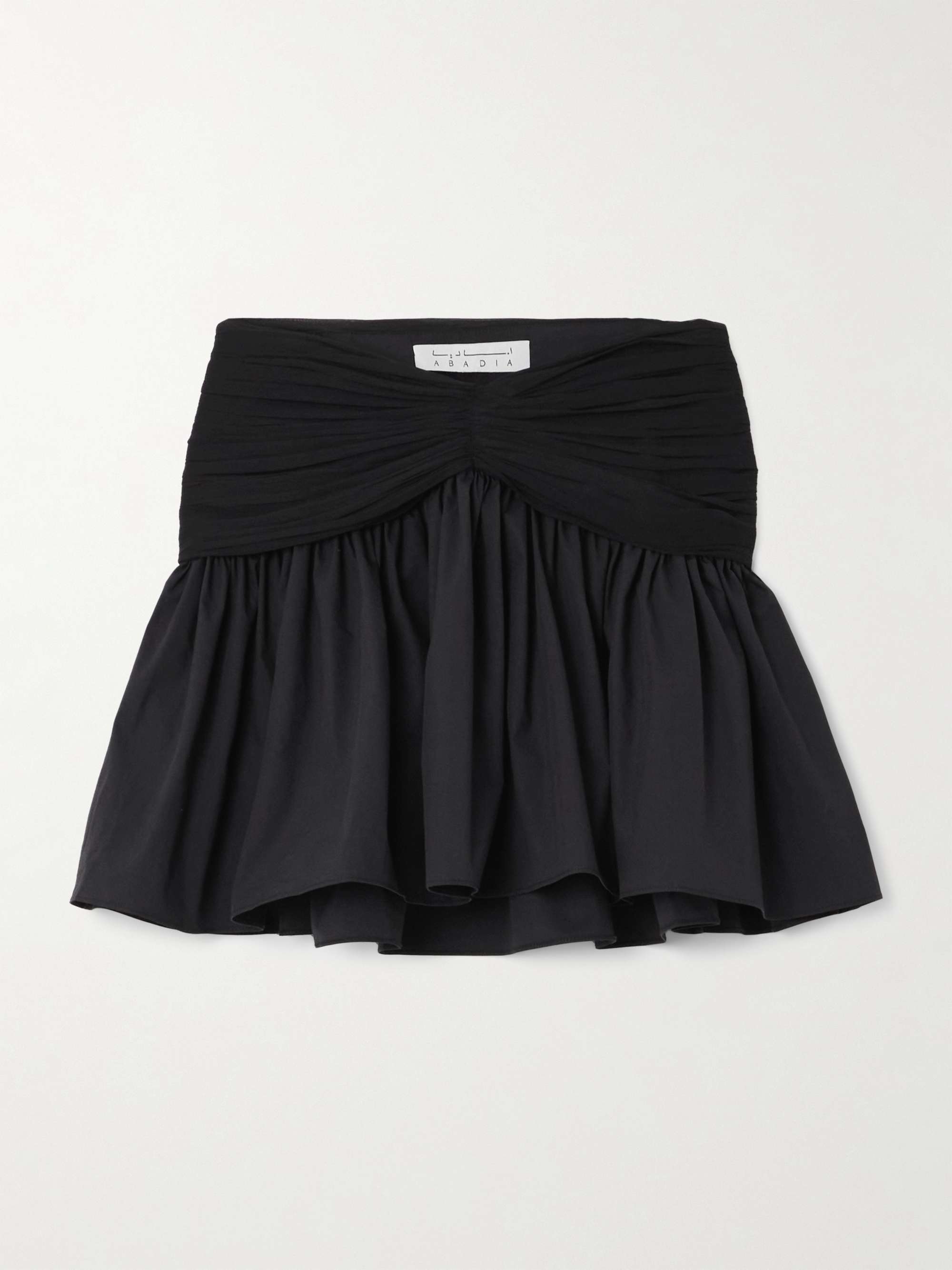 Ruched chiffon-trimmed poplin mini skirt view