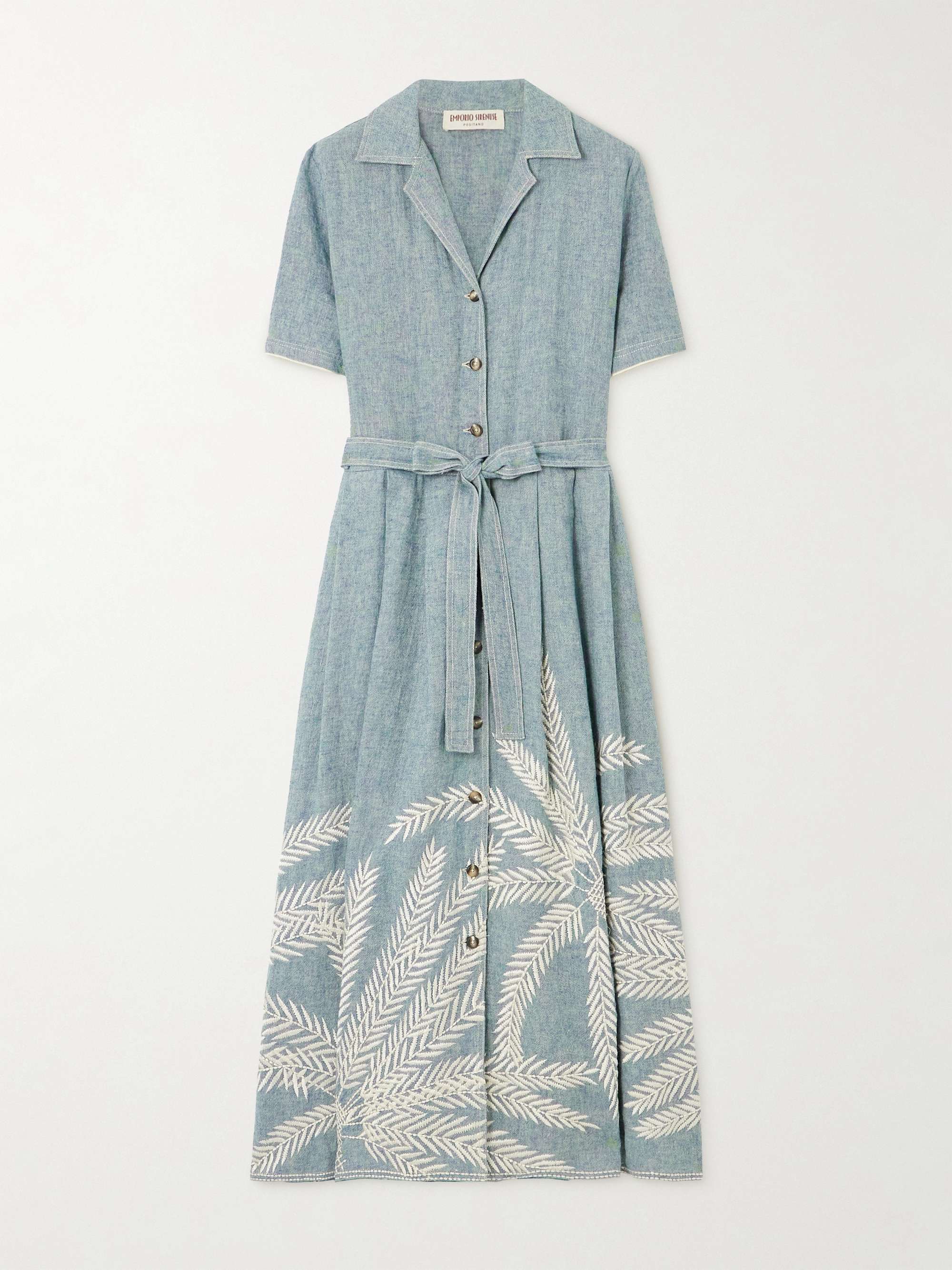 Claudia Palm belted embroidered ramie and linen-blend midi dress view
