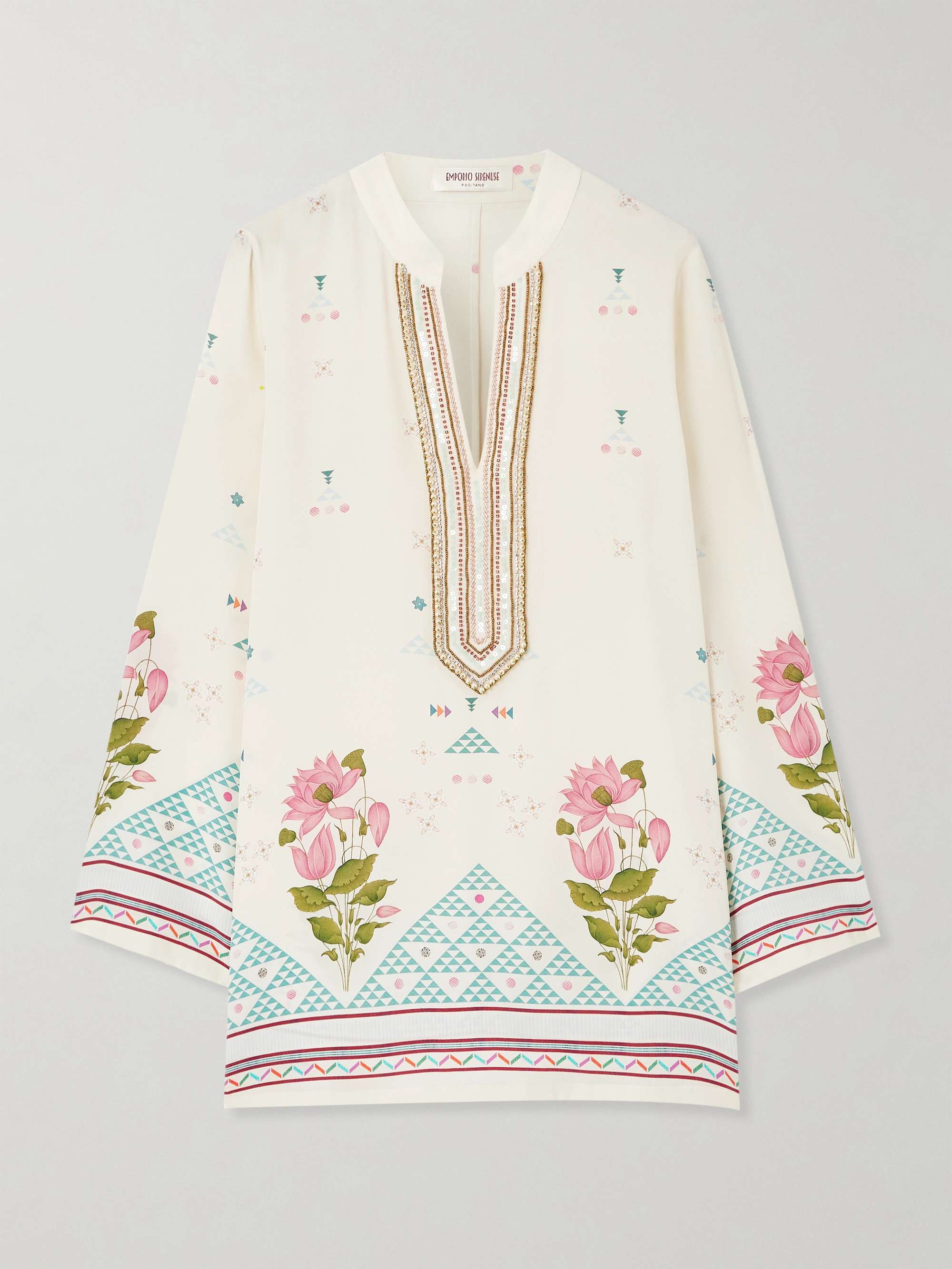 Jamila embellished printed silk-crepe kaftan view