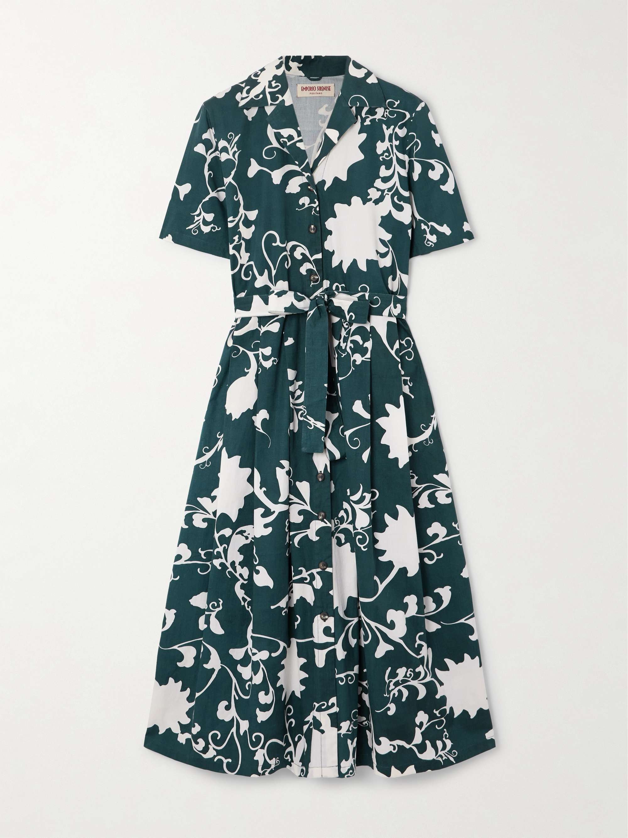 Claudia belted pleated floral-print cotton midi dress view