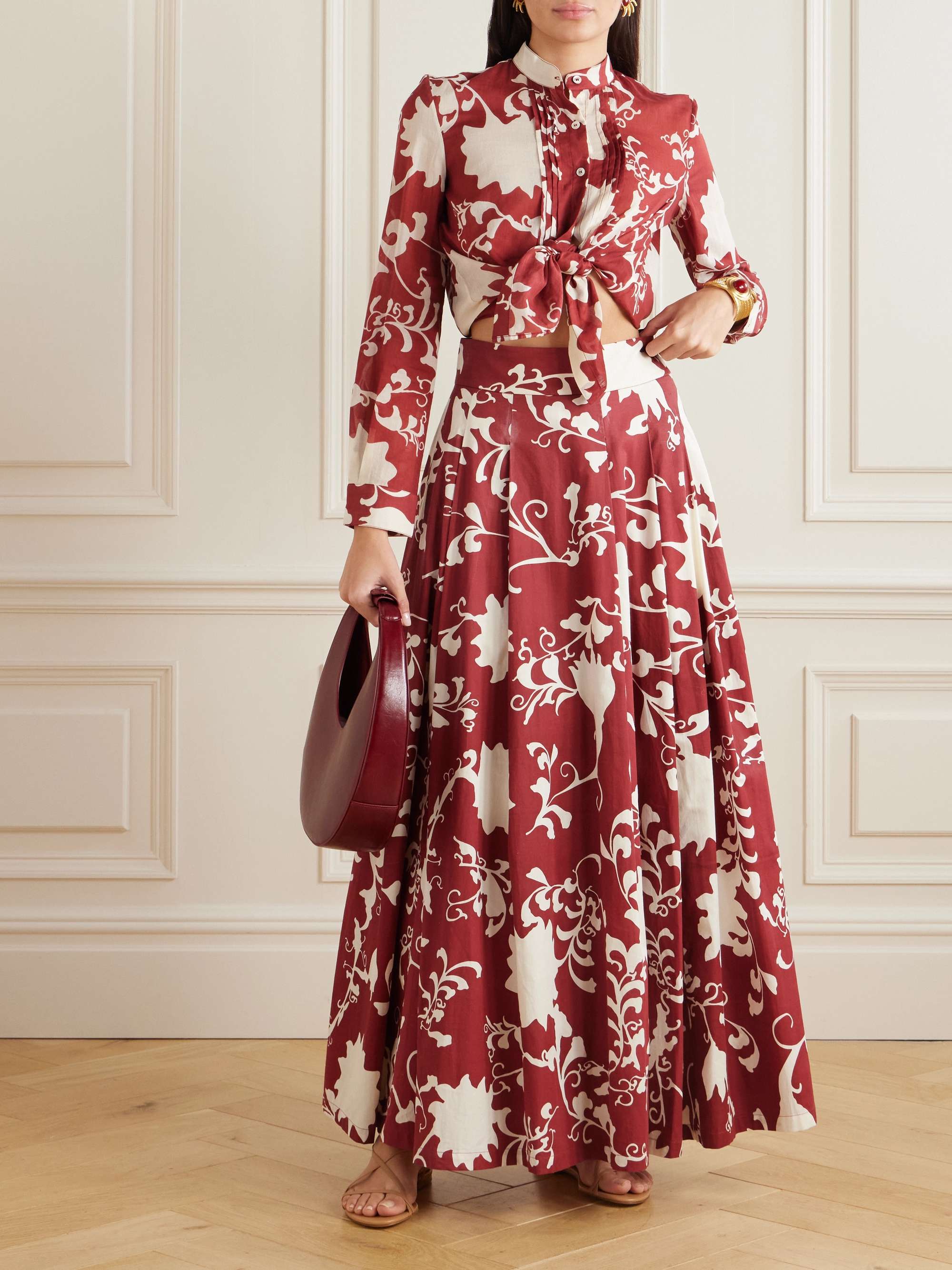 Chiara pleated floral-print cotton shirt view