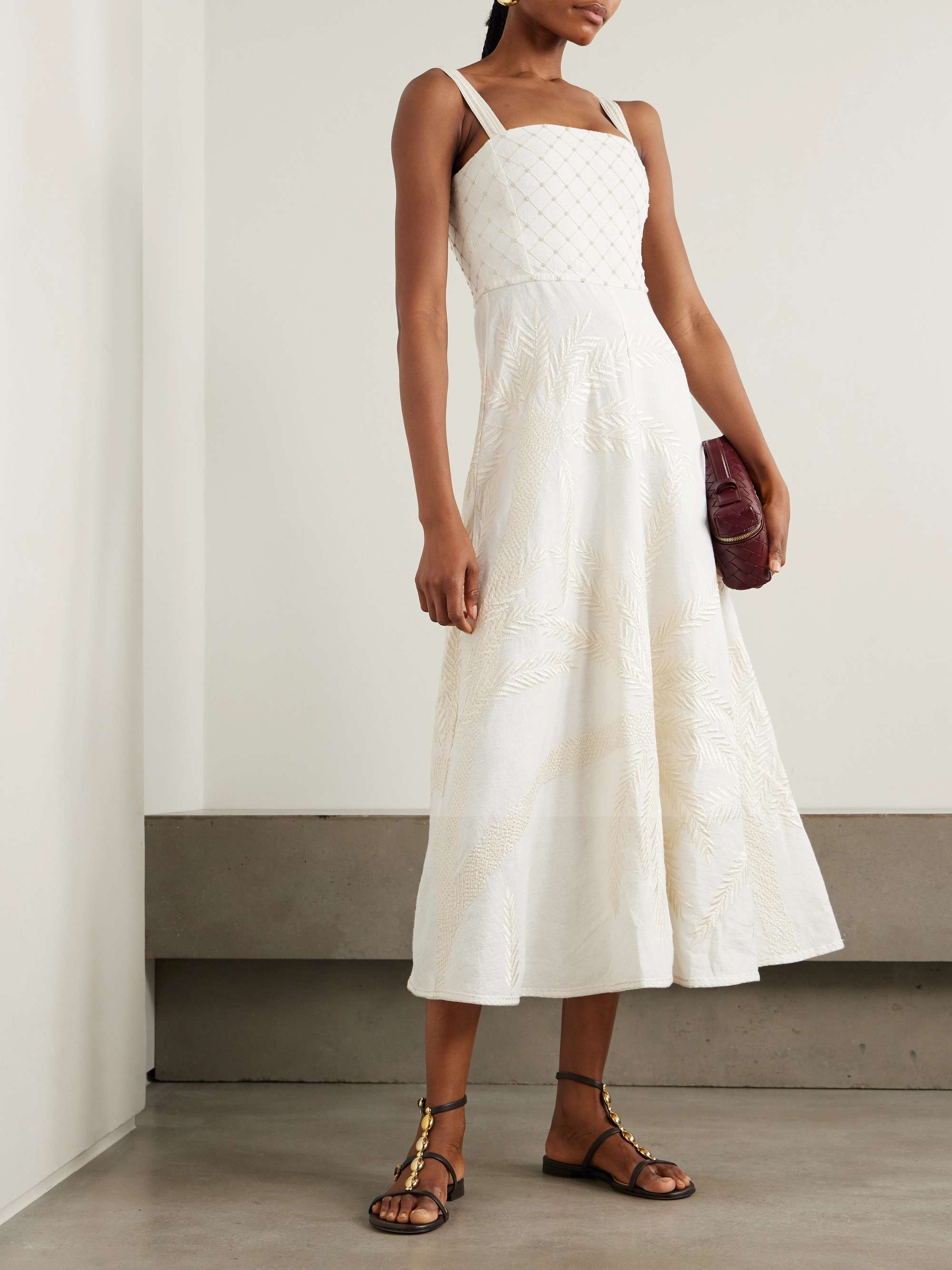 Anabel bead-embellished embroidered ramie and linen-blend midi dress view