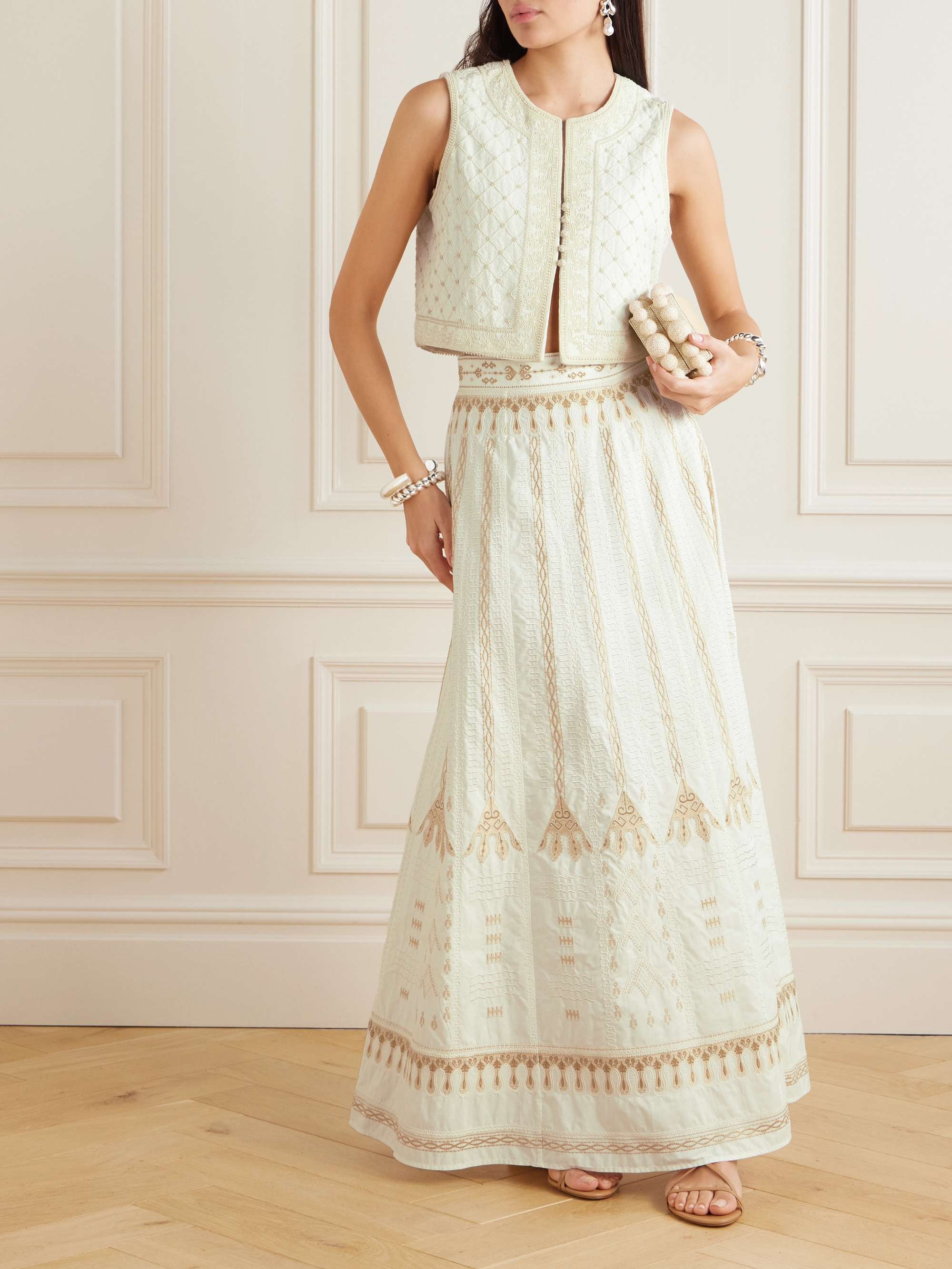 Clara Palm bead-embellished embroidered ramie and linen-blend vest view