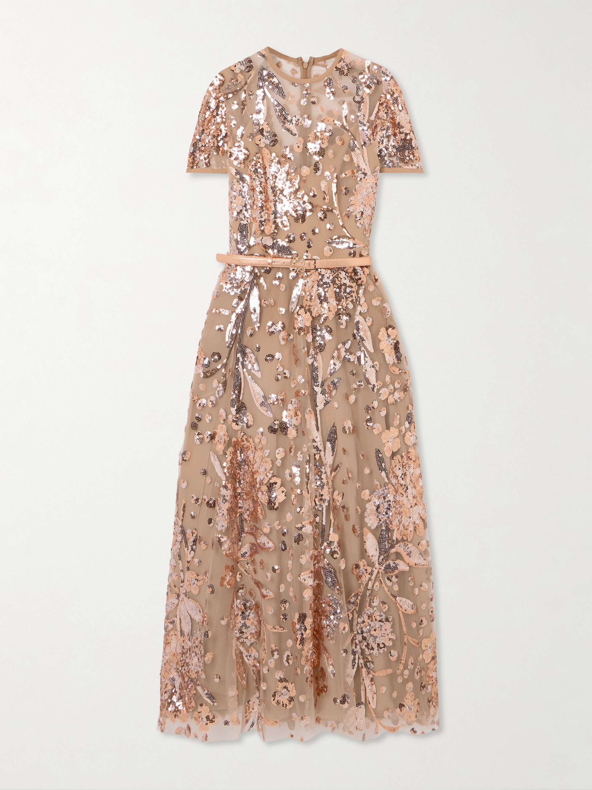 Belted sequin-embellished tulle midi dress view