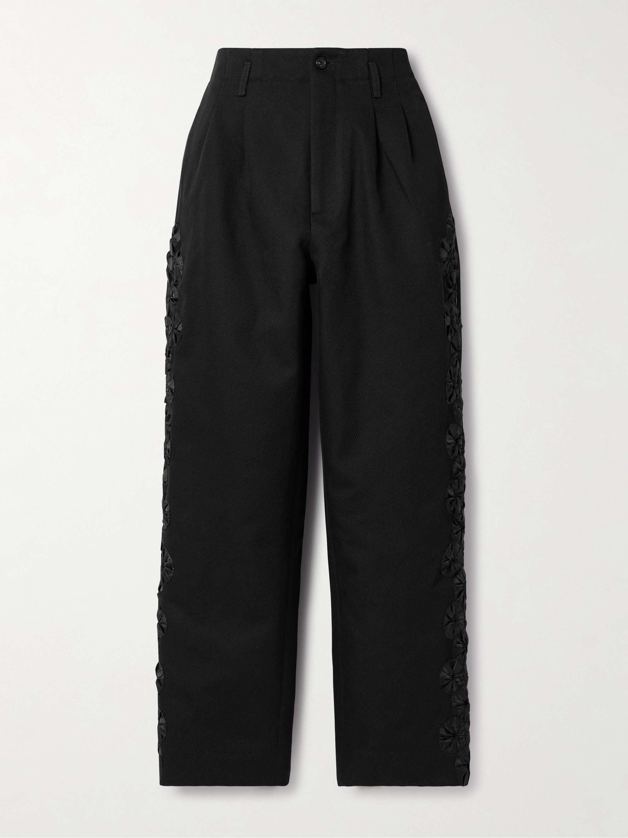 Ribbon Garland satin-trimmed pleated cotton-twill wide-leg pants view