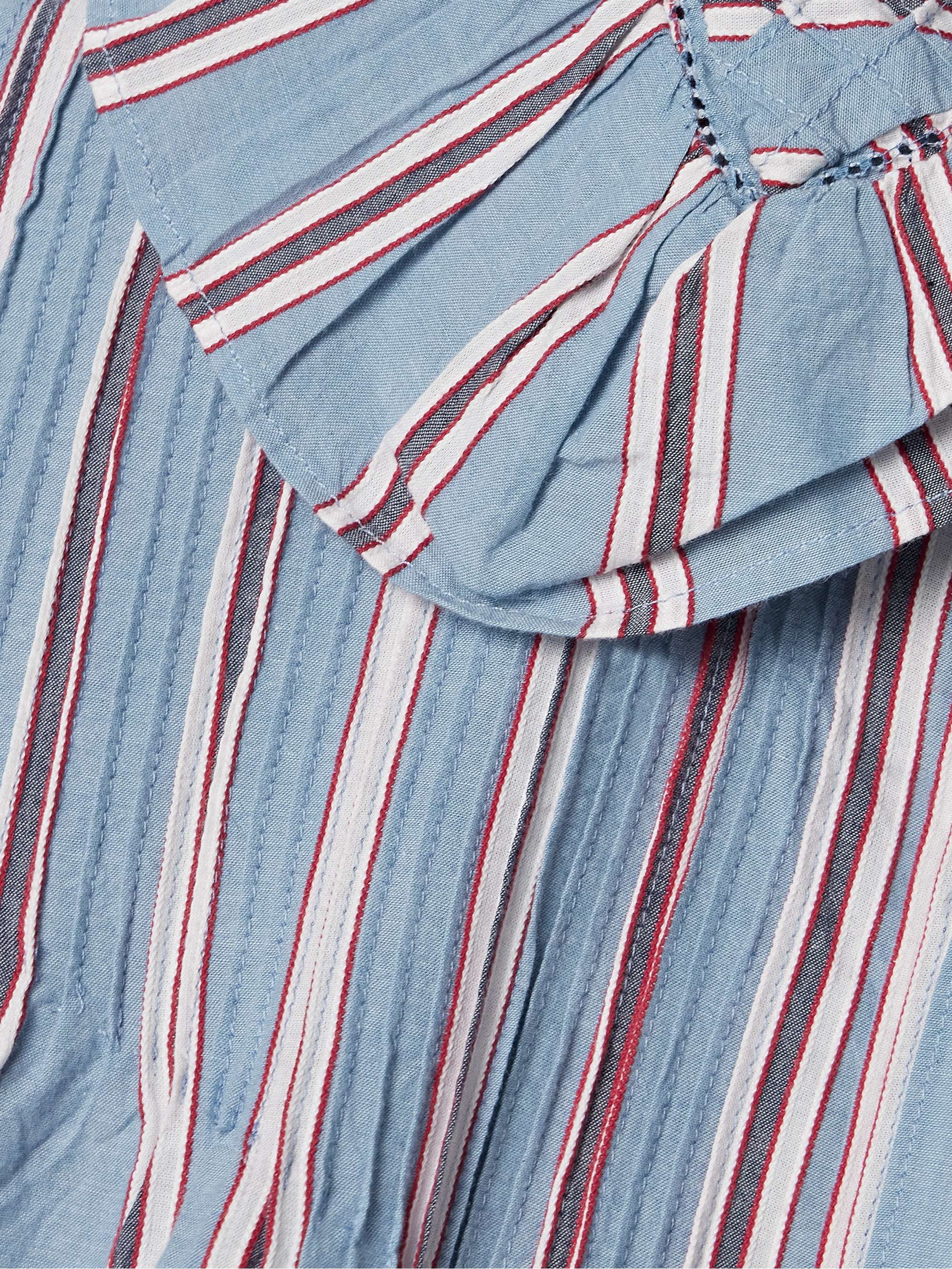 Ruffled embroidered striped cotton-voile mini shirt dress view