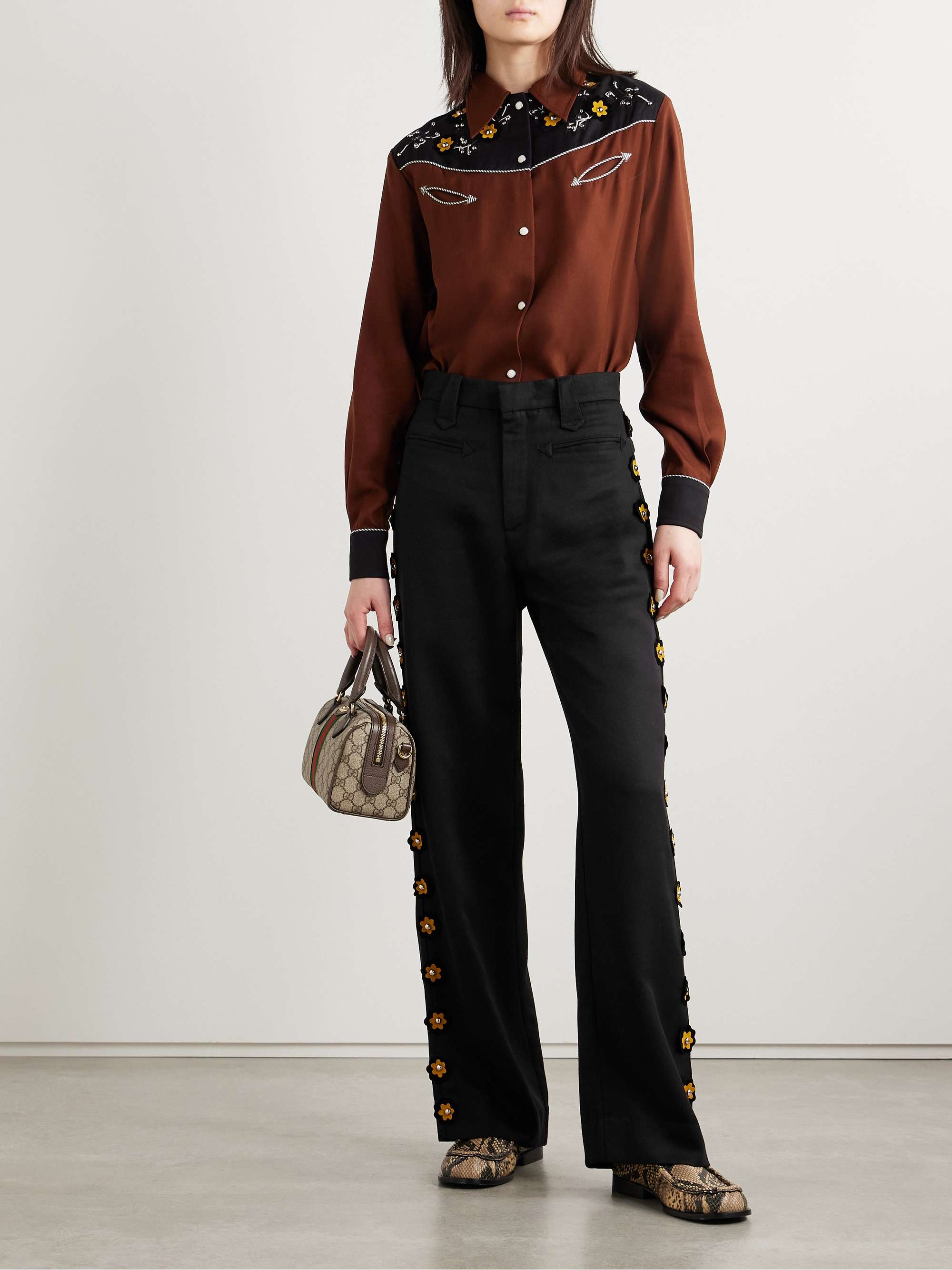 Abilene studded appliquéd twill straight-leg pants view