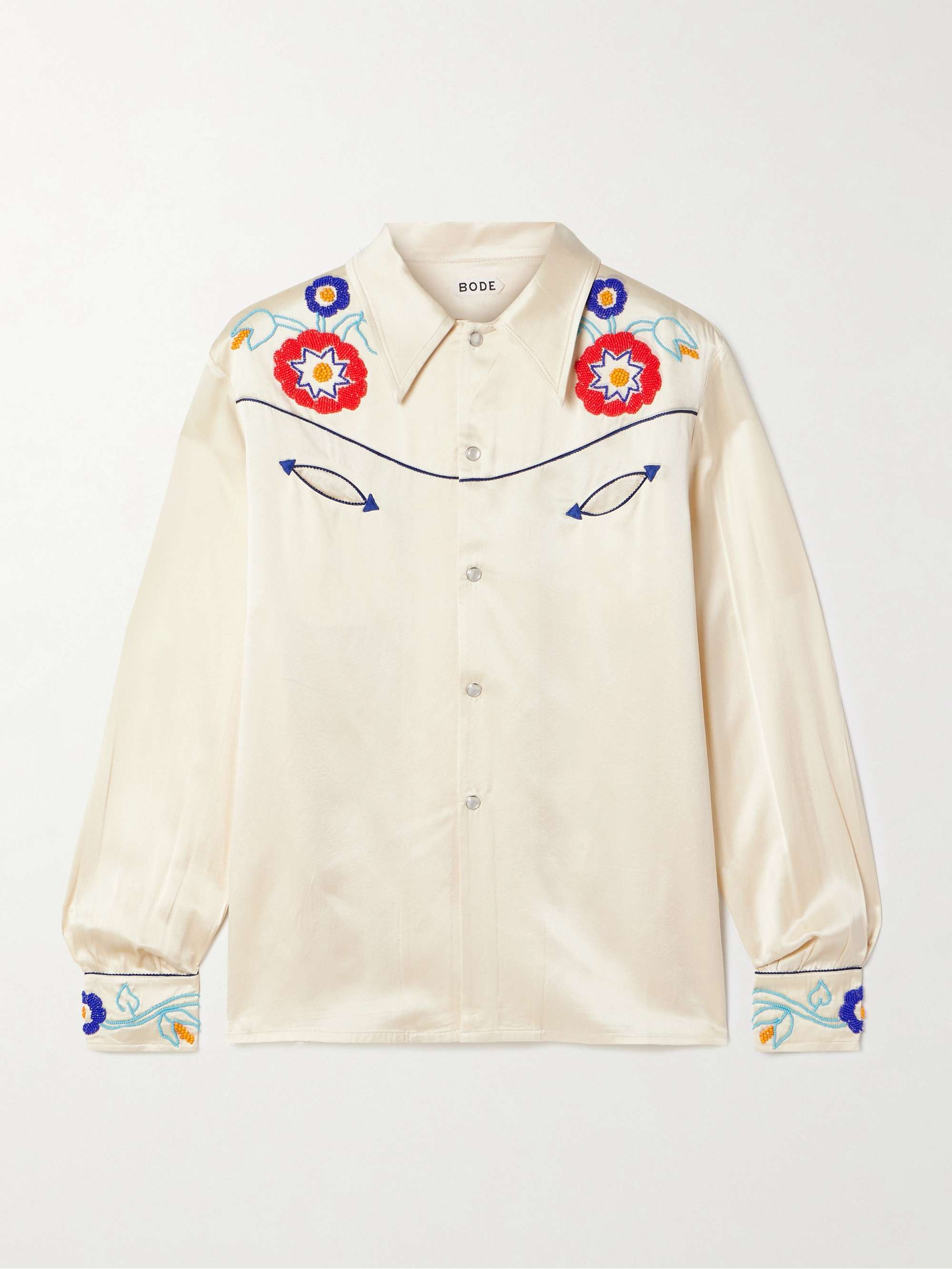 Garden Party bead-embellished embroidered silk-satin shirt view