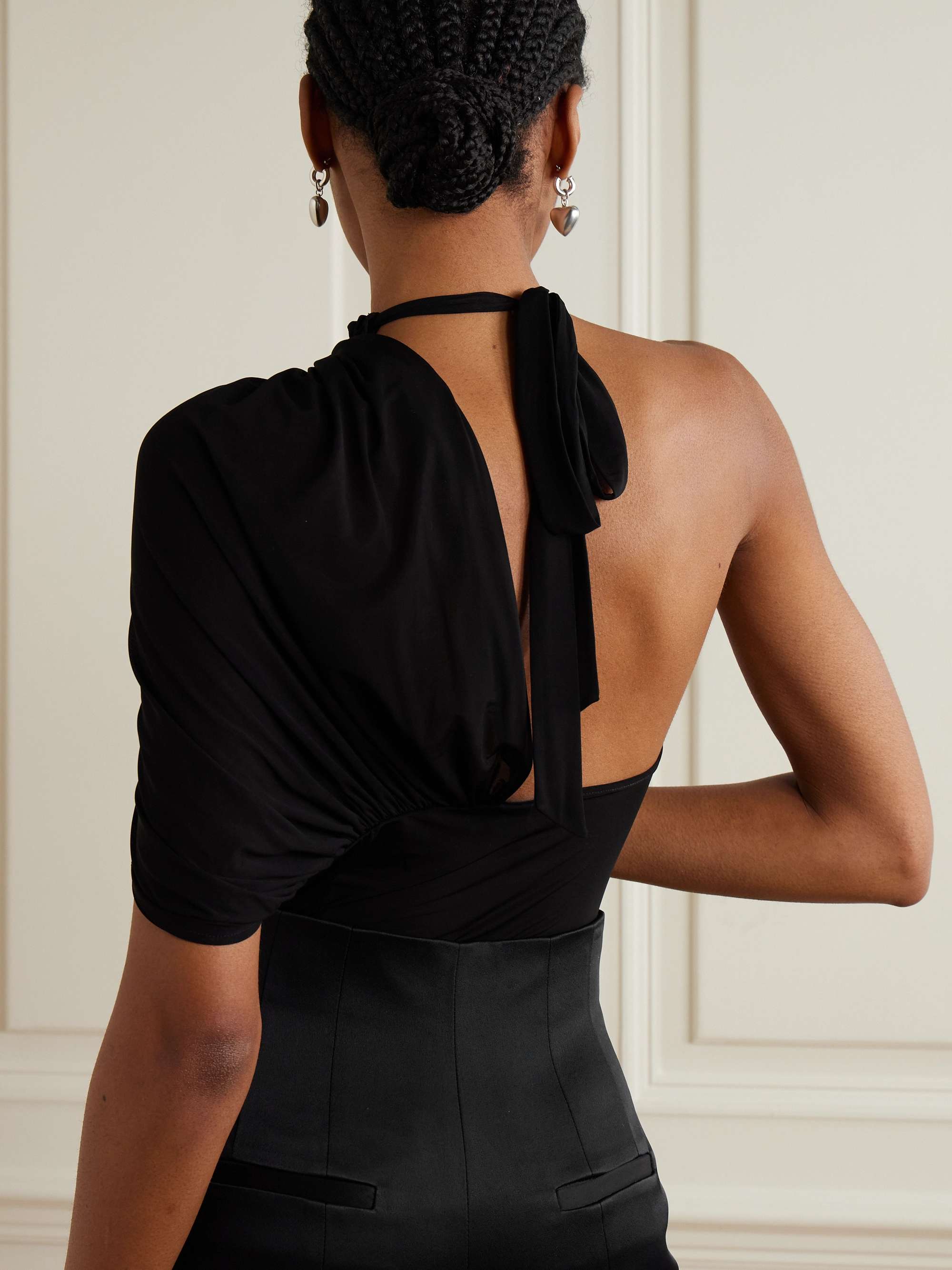 Draped stretch-tulle halterneck bodysuit view
