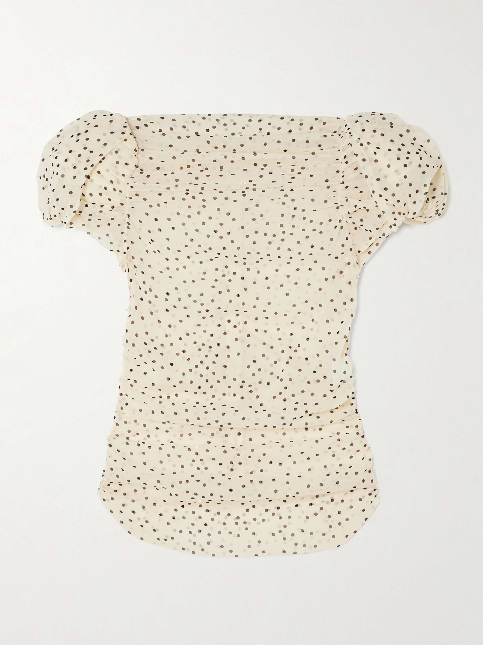Ruched polka-dot print stretch-silk chiffon top view