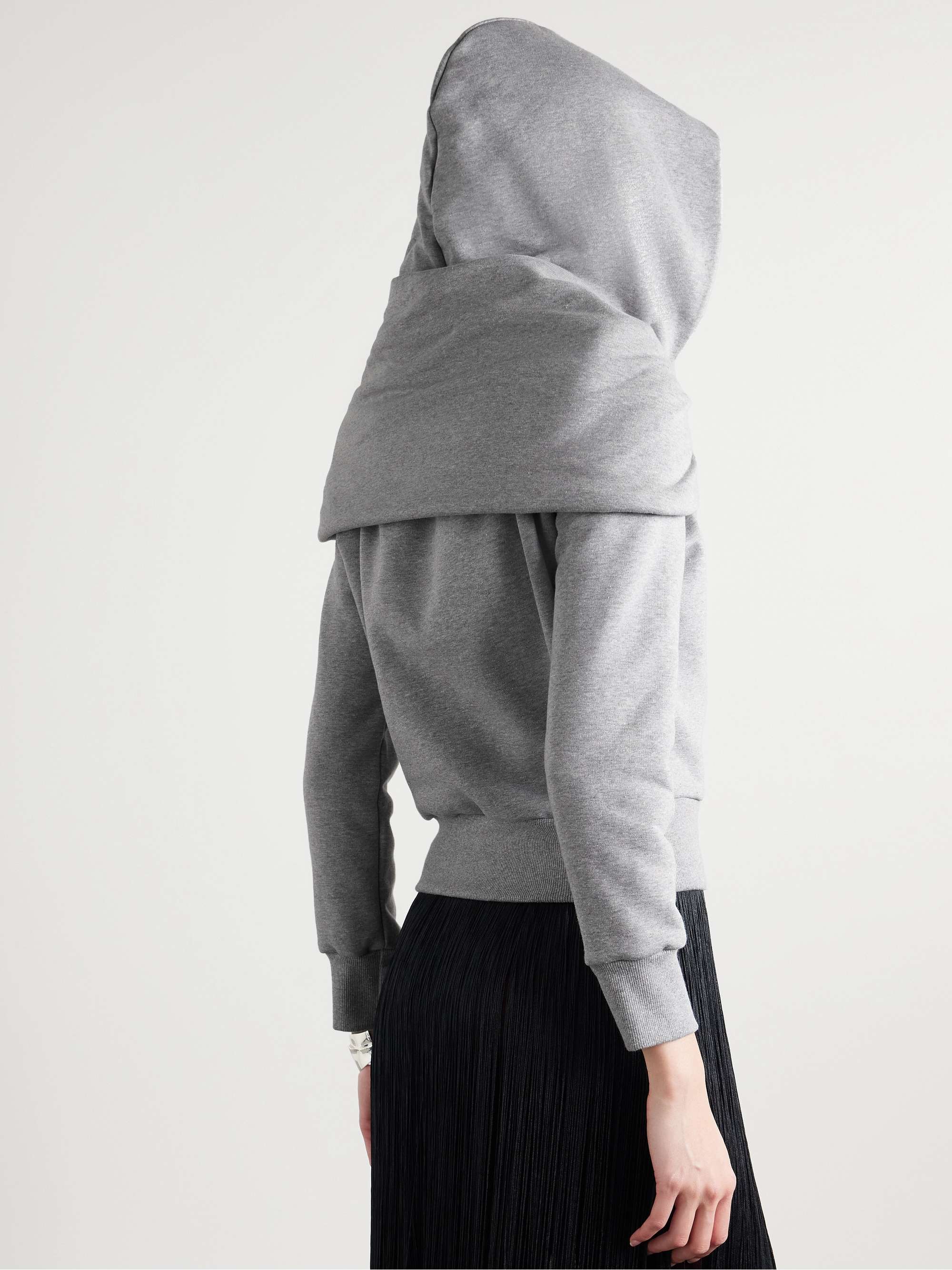 Tie-detailed draped cotton-blend jersey hoodie view
