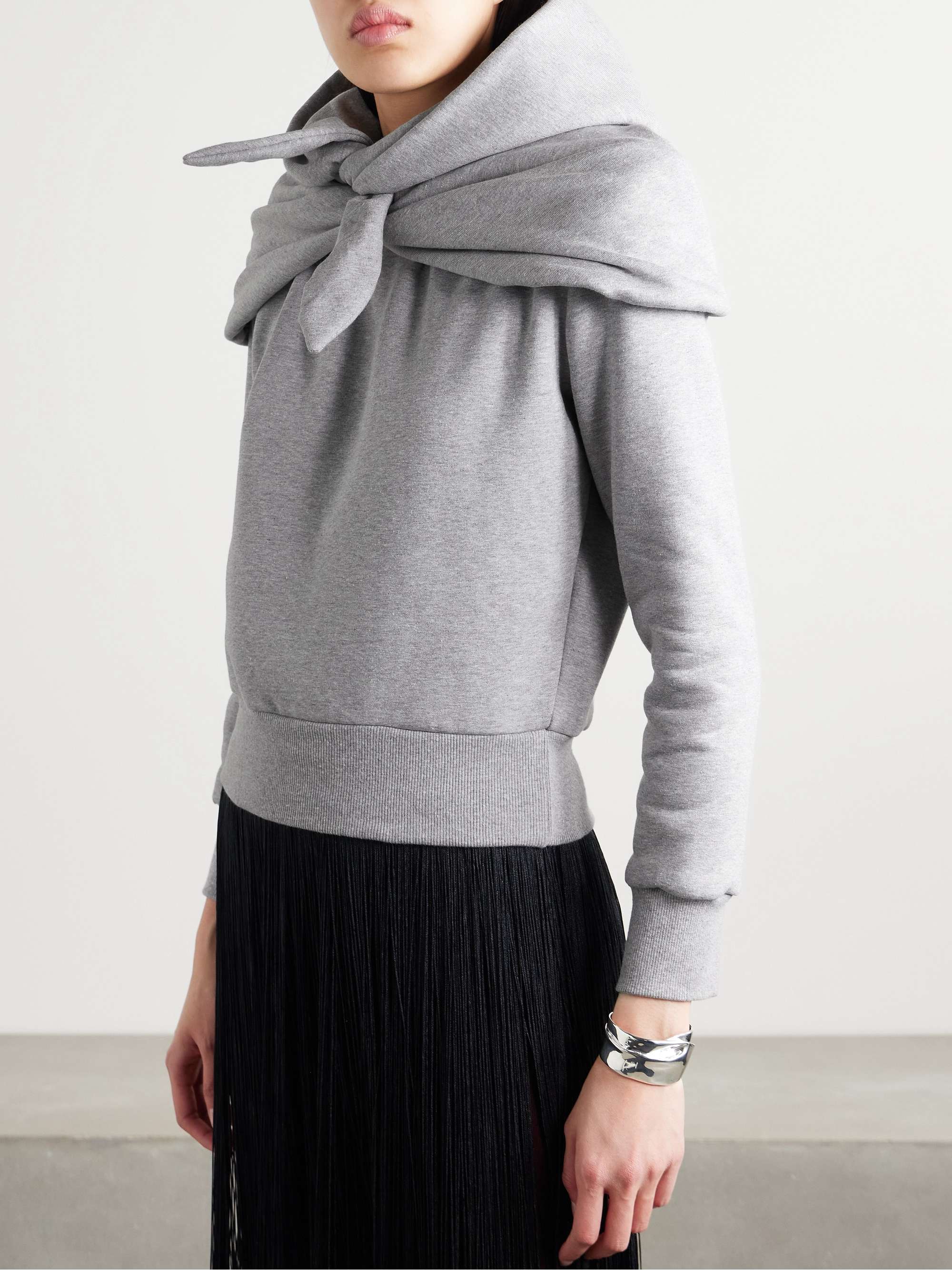 Tie-detailed draped cotton-blend jersey hoodie view