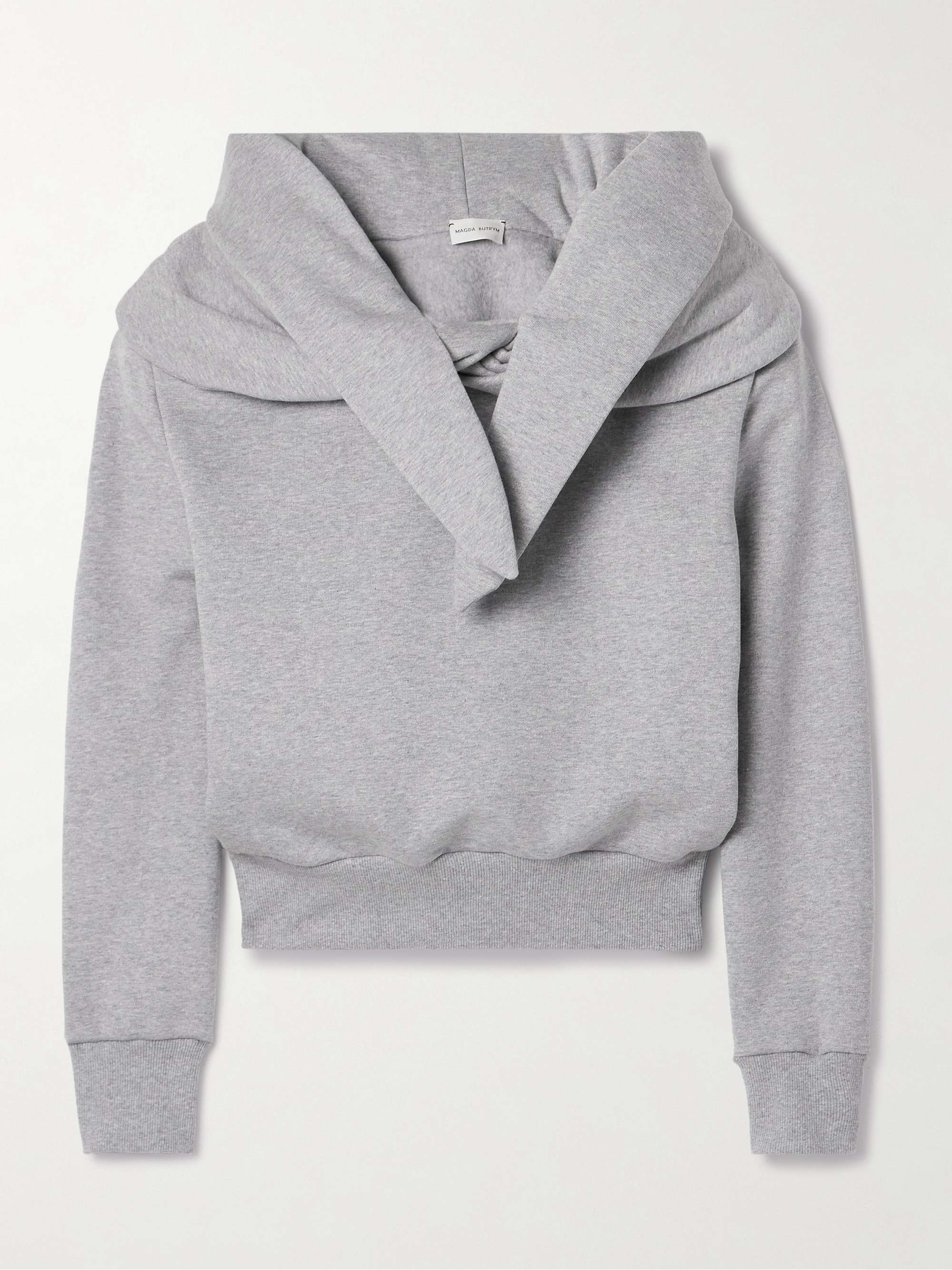 Tie-detailed draped cotton-blend jersey hoodie view