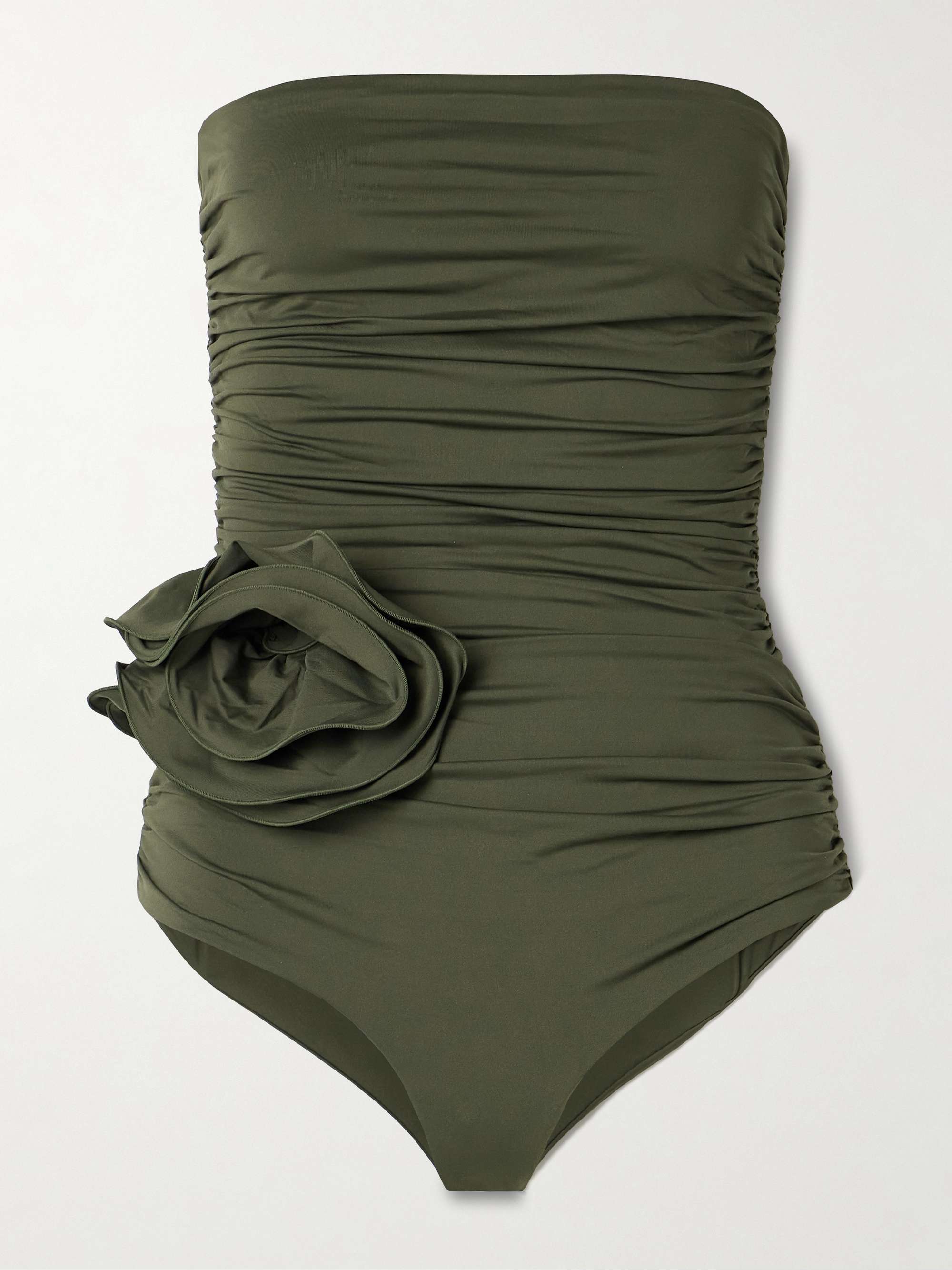 Strapless appliquéd ruched swimsuit view