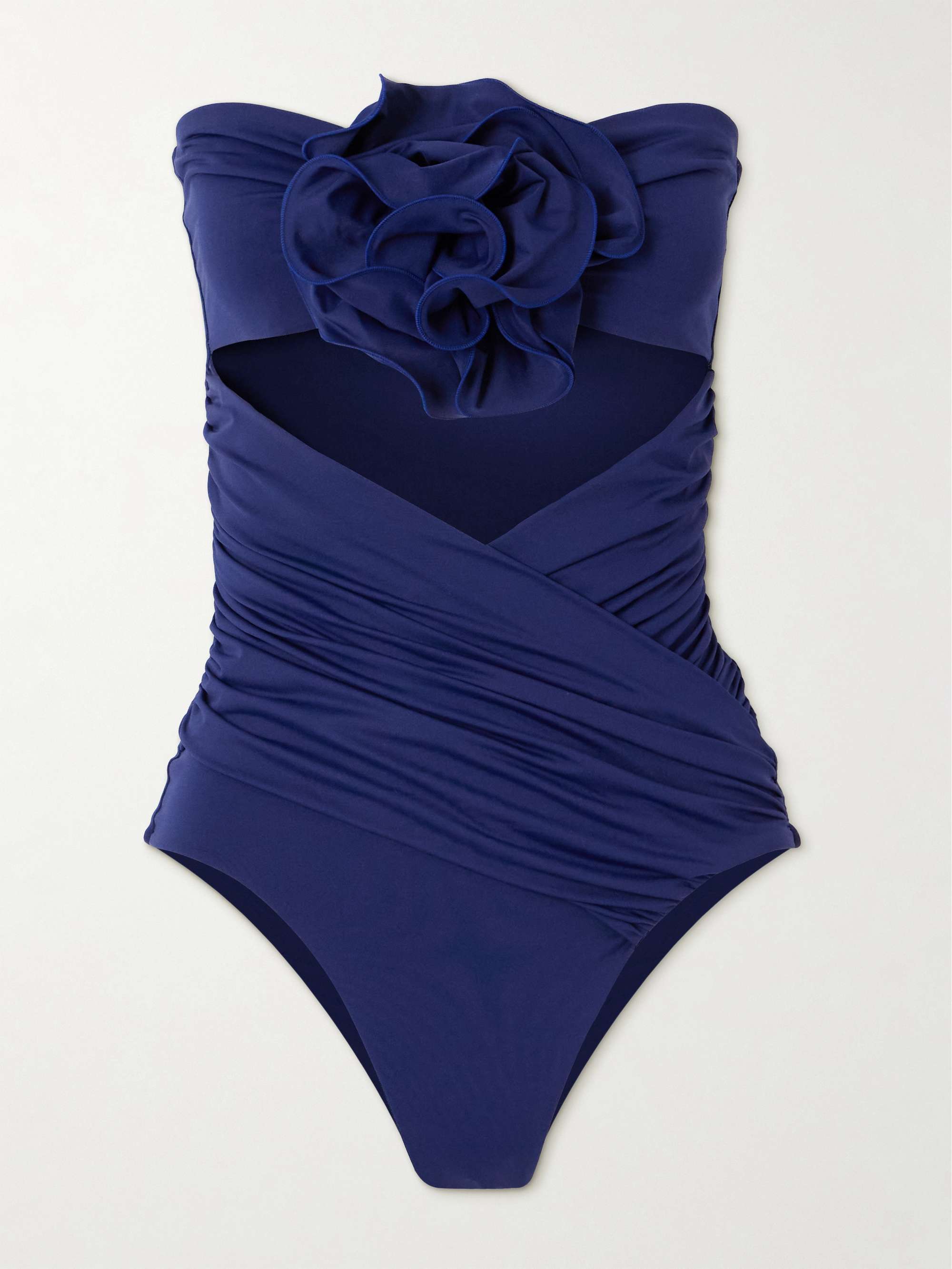Strapless cutout appliquéd ruched swimsuit view