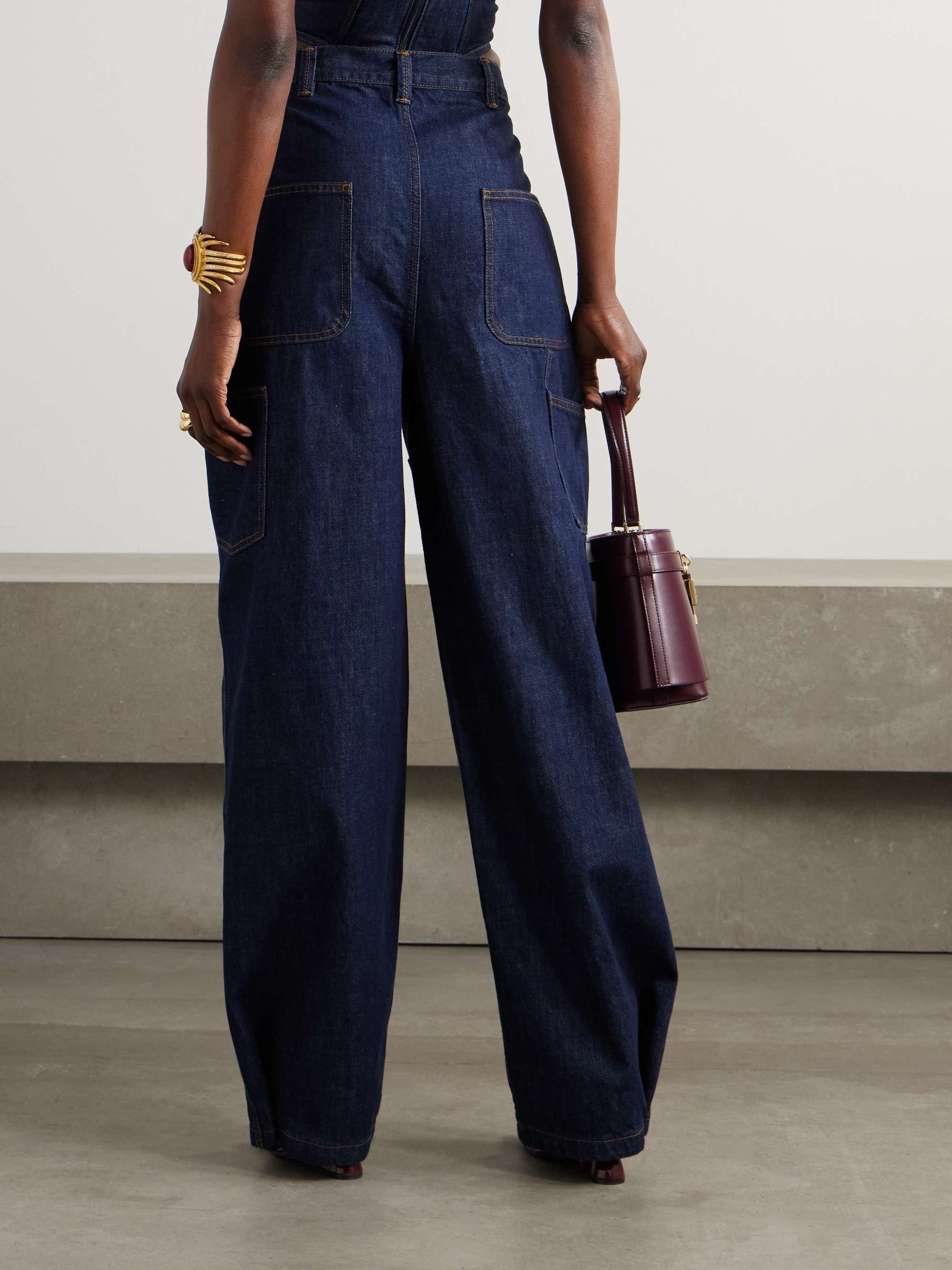 Convertible paneled high-rise wide-leg jeans view